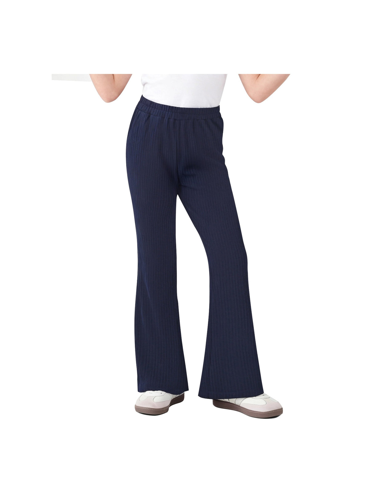 Girls Pants Navy Ribbed Knit Flared Leg Casual Elastic Waist Cotton Blend Pants Navy Ribbed
