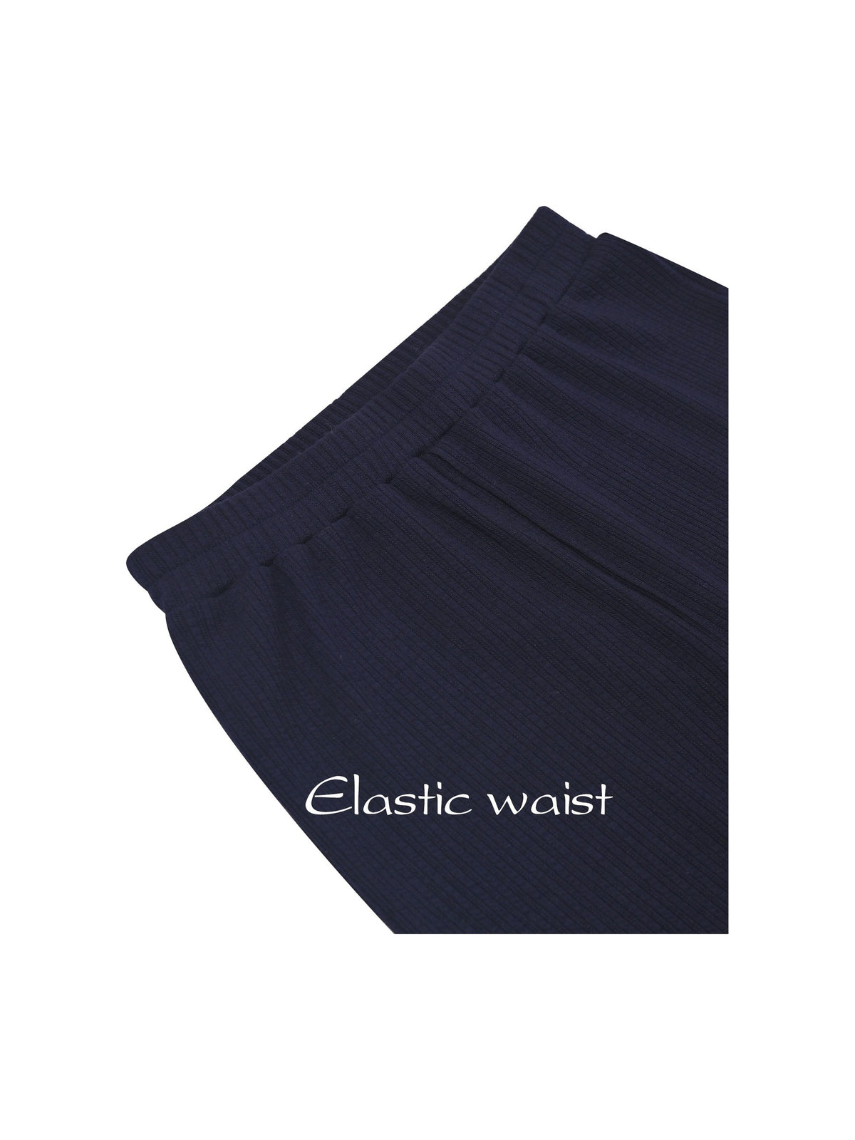 Girls Pants Navy Ribbed Knit Flared Leg Casual Elastic Waist Cotton Blend Pants Navy Ribbed