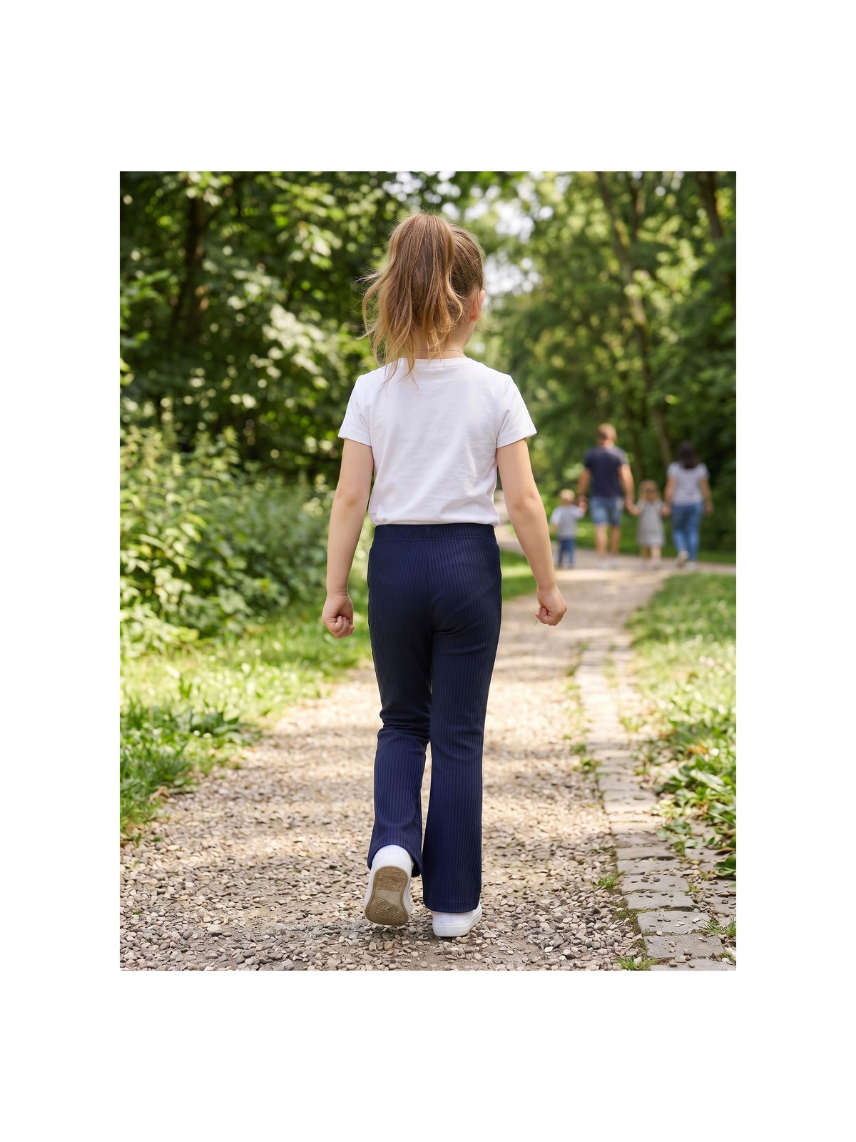 Girls Pants Navy Ribbed Knit Flared Leg Casual Elastic Waist Cotton Blend Pants Navy Ribbed
