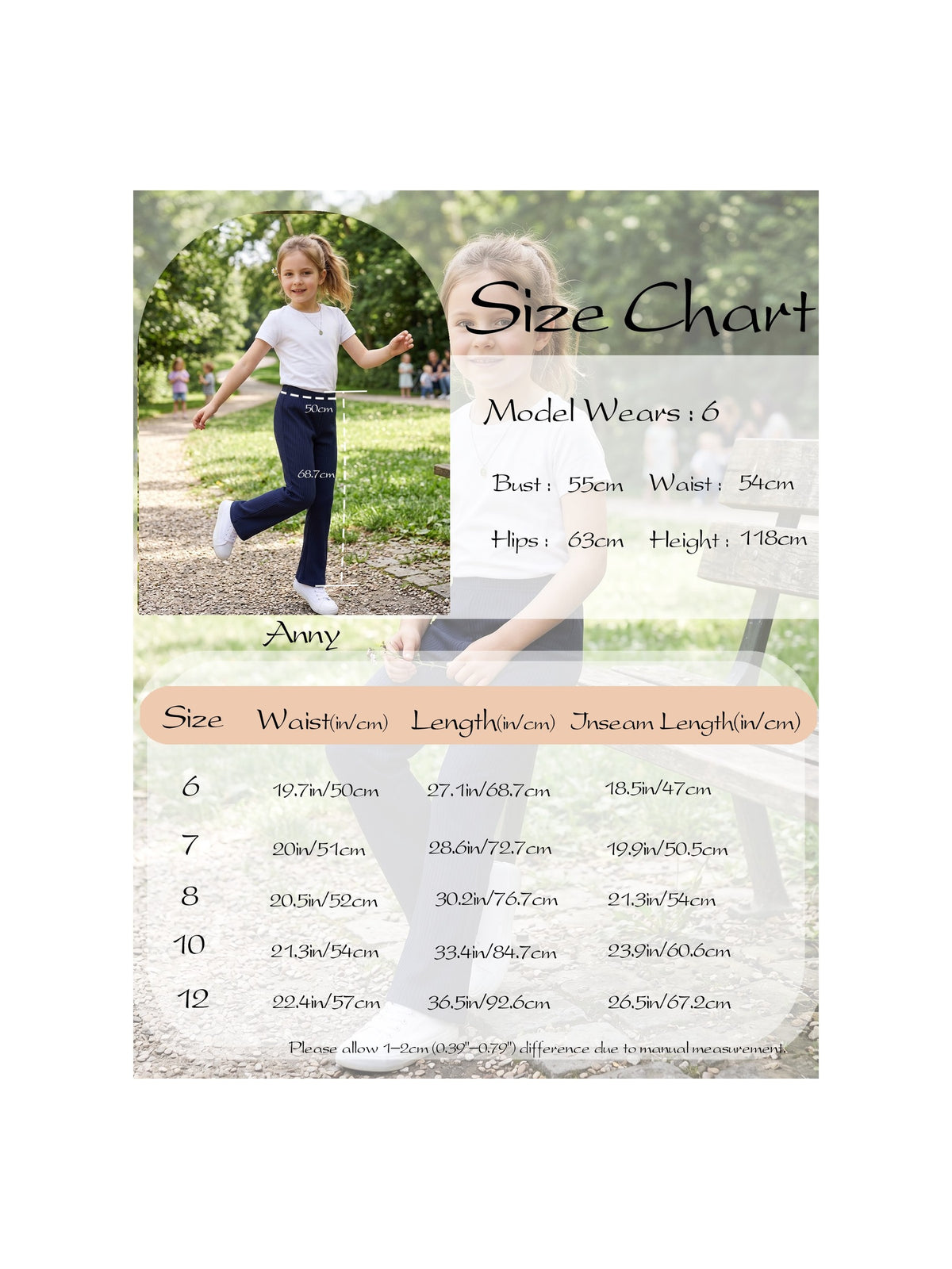 Girls Pants Navy Ribbed Knit Flared Leg Casual Elastic Waist Cotton Blend Pants Navy Ribbed