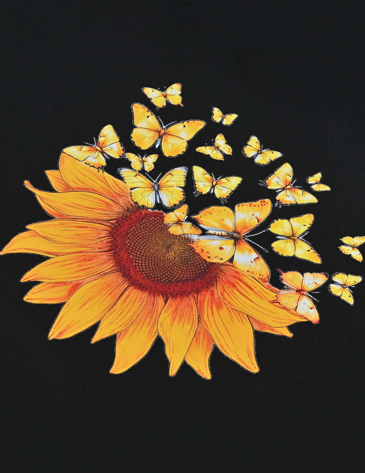Girls T-Shirt White Sunflower Butterfly Graphic Short Sleeve Casual Cotton Blend Top Black Butterfly Sunflower