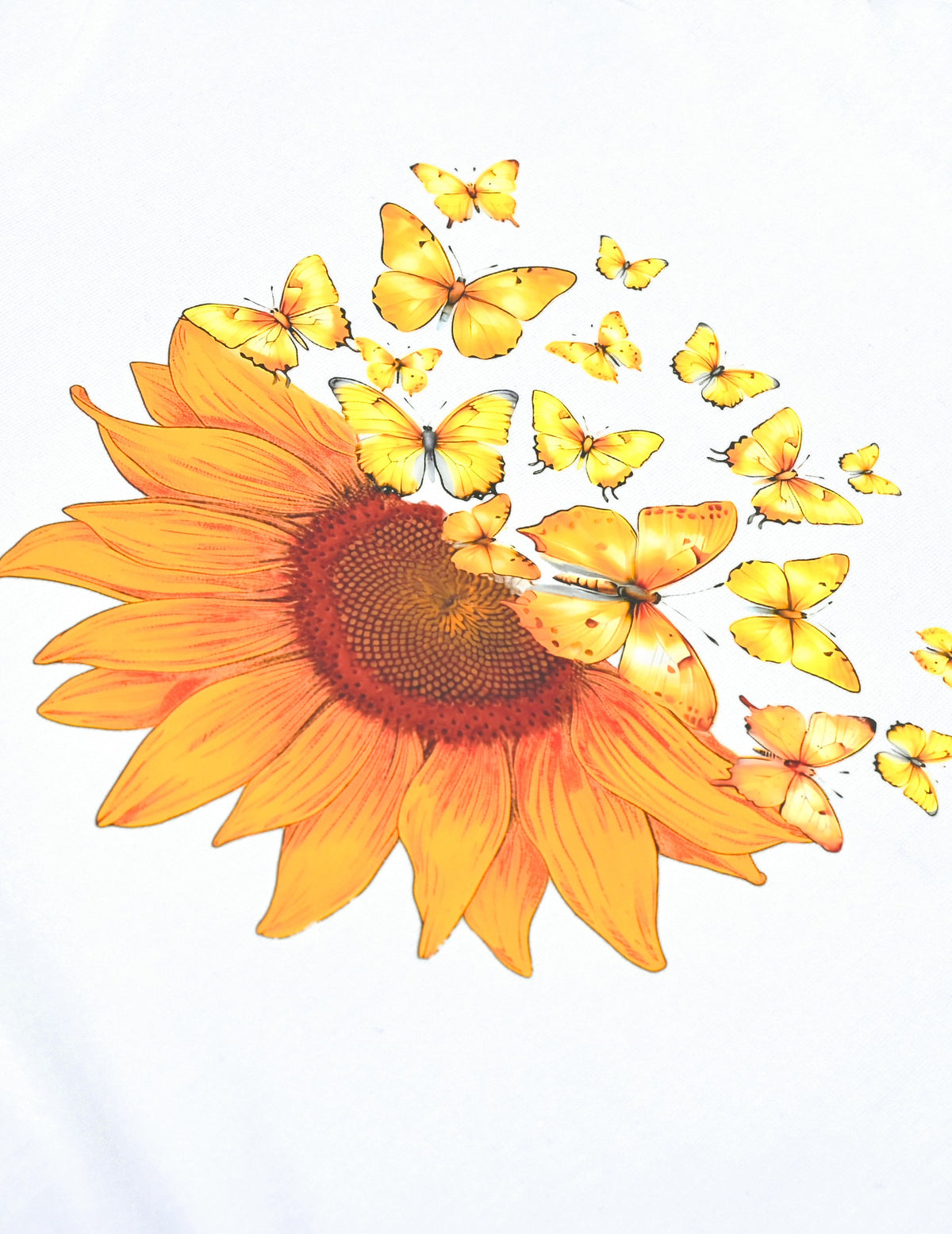 Girls T-Shirt White Sunflower Butterfly Graphic Short Sleeve Casual Cotton Blend Top White Sunflower
