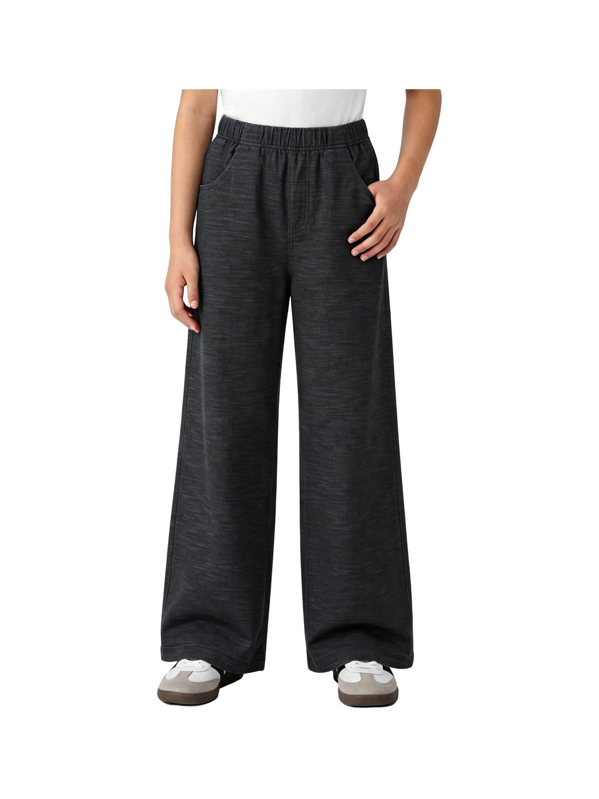 Girls Pants Light Blue Wide Leg Casual Cool Linen Pants with Pockets Black Slub