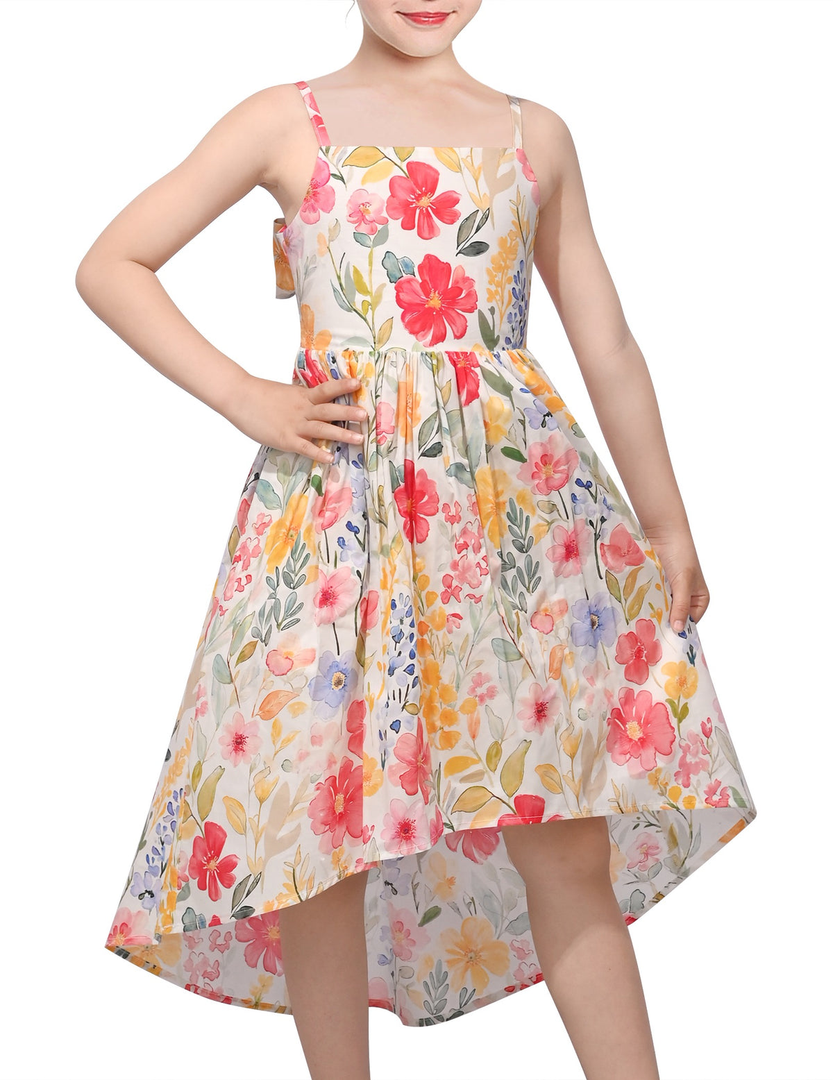Girls Dress Floral Soft Fabric Open Back Sundress Pink Floral