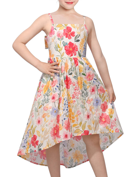 Girls Dress Floral Soft Fabric Open Back Sundress Pink Floral