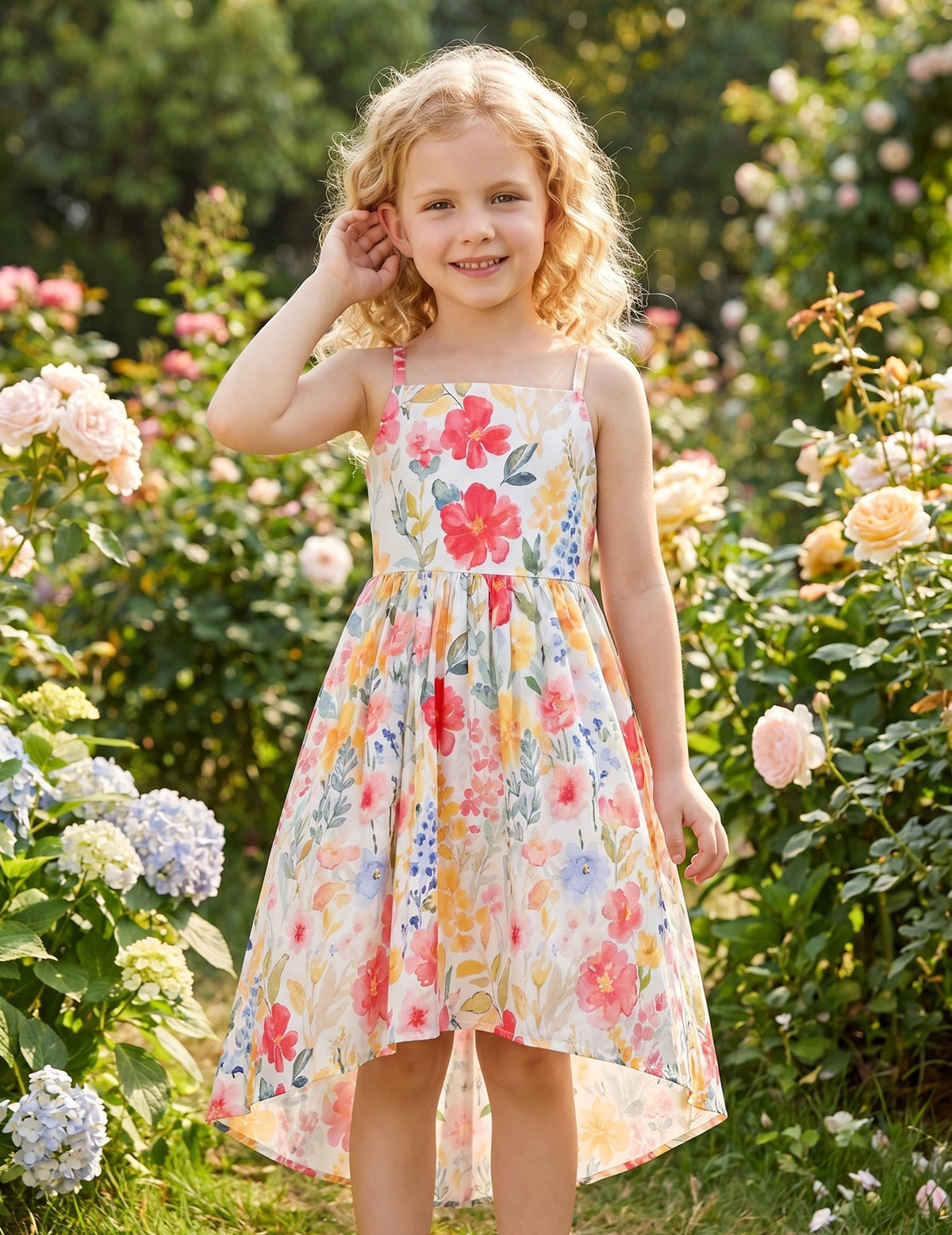 Girls Dress Floral Soft Fabric Open Back Sundress Pink Floral