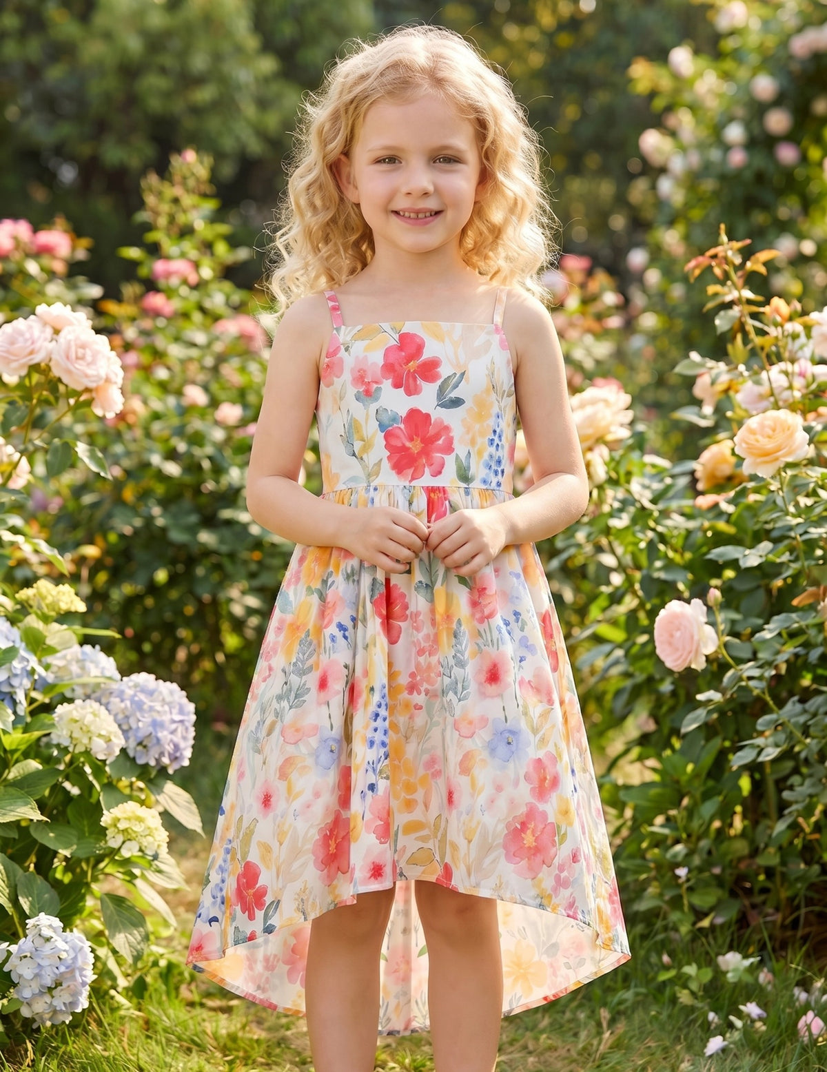 Girls Dress Floral Soft Fabric Open Back Sundress Pink Floral