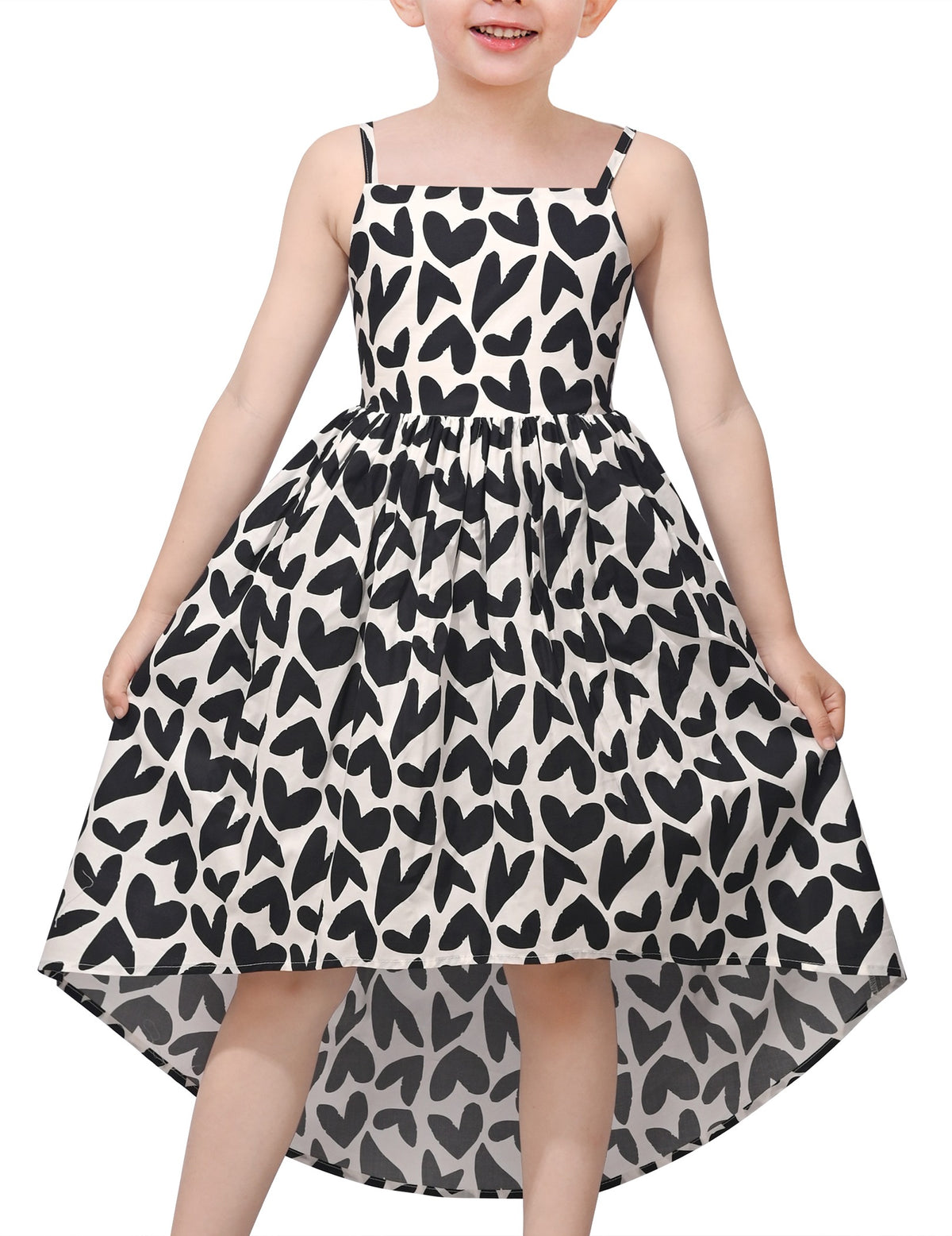 Girls Dress Floral Soft Fabric Open Back Sundress Black Heart