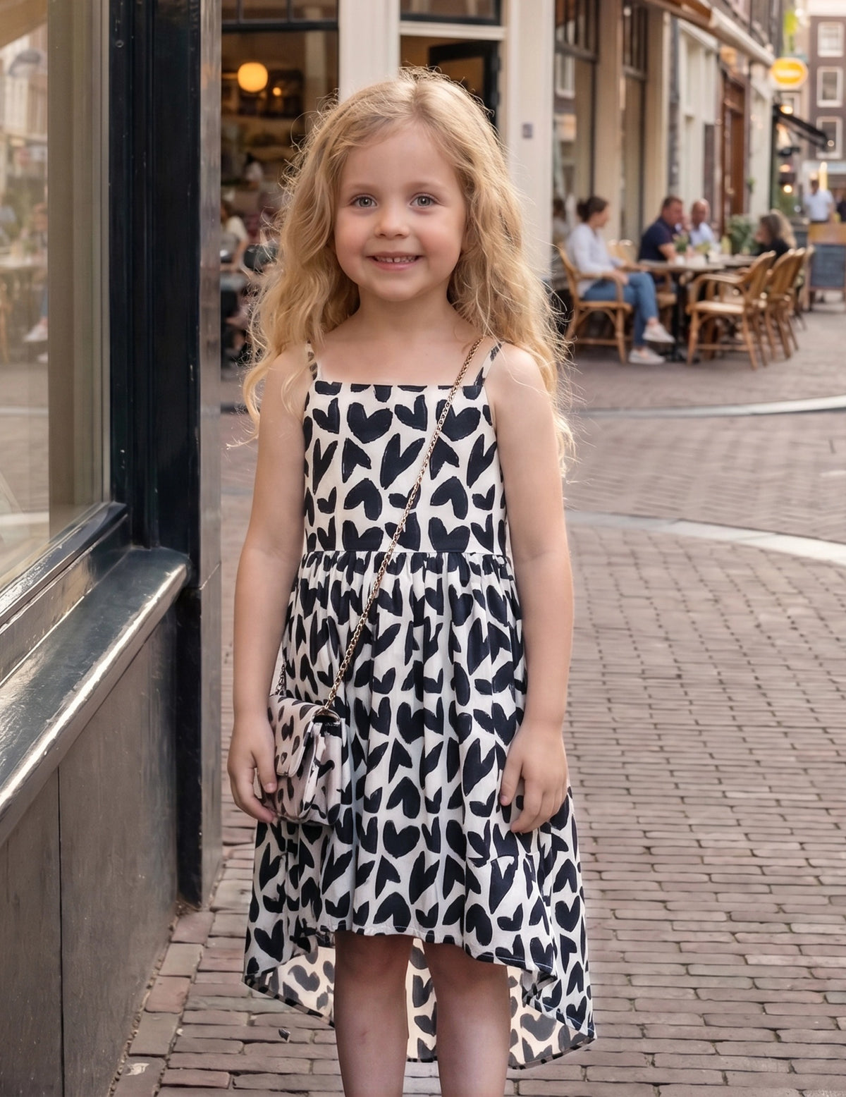 Girls Dress Floral Soft Fabric Open Back Sundress Black Heart