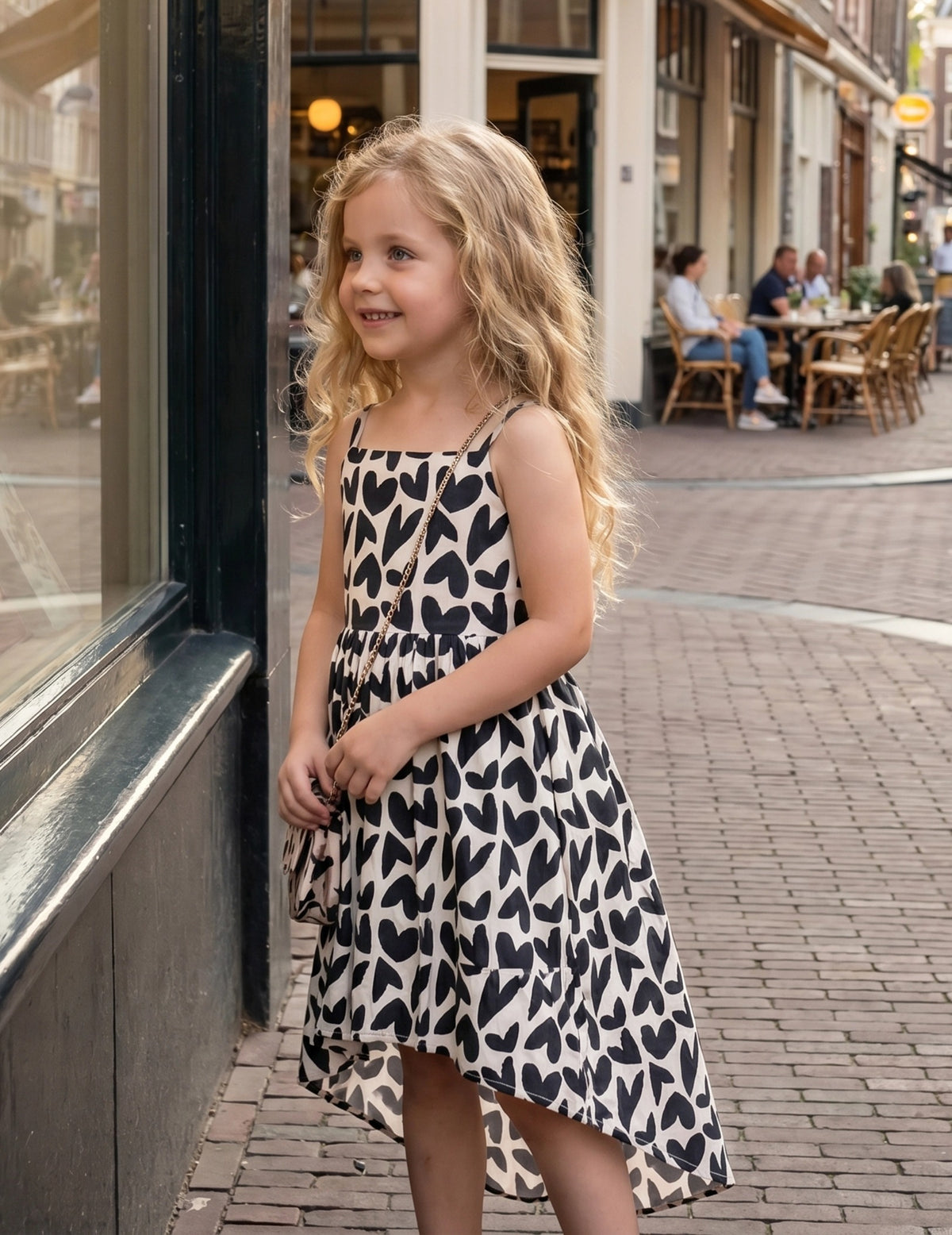 Girls Dress Floral Soft Fabric Open Back Sundress Black Heart