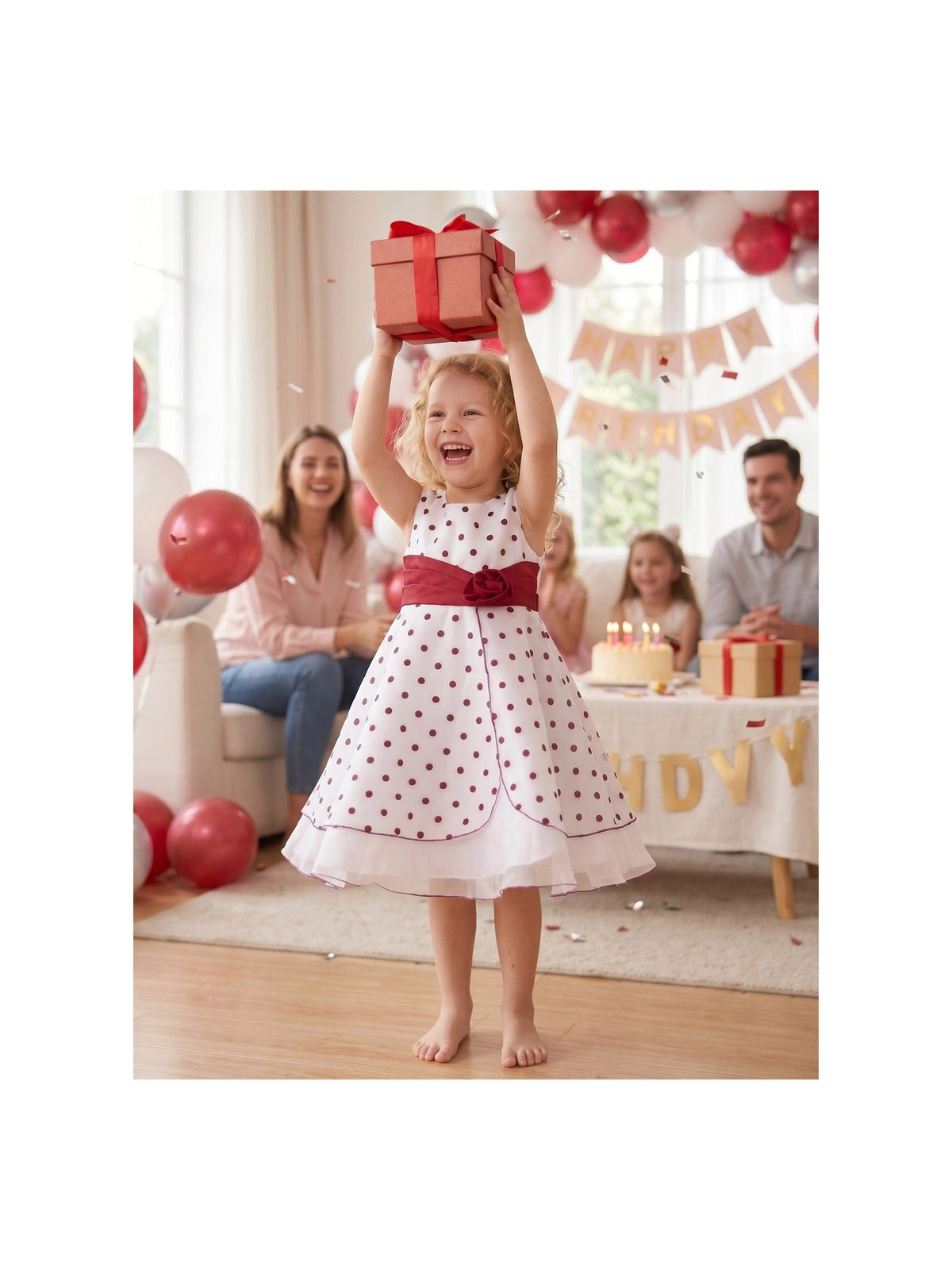 Girls Dress Black Polka Dot Classic Retro Elegant Event Show Sleeveless Tulle White Red Polka