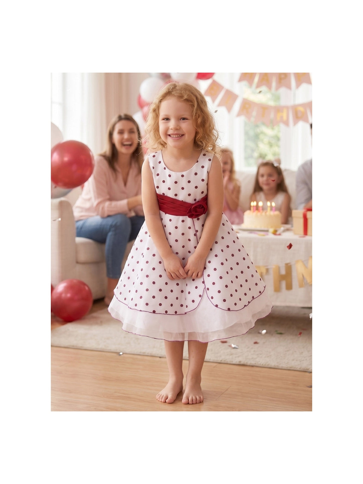 Girls Dress Black Polka Dot Classic Retro Elegant Event Show Sleeveless Tulle White Red Polka