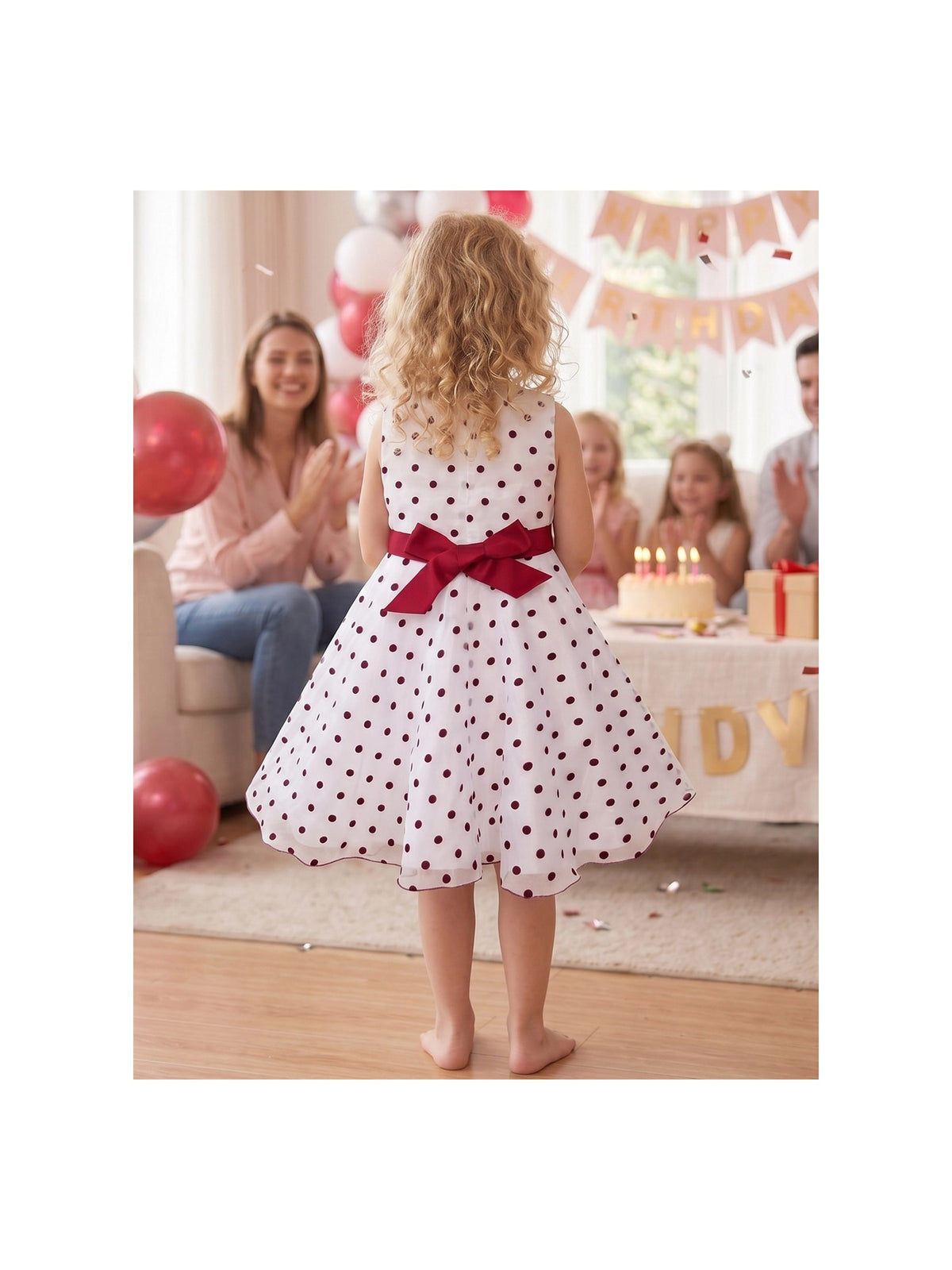 Girls Dress Black Polka Dot Classic Retro Elegant Event Show Sleeveless Tulle White Red Polka