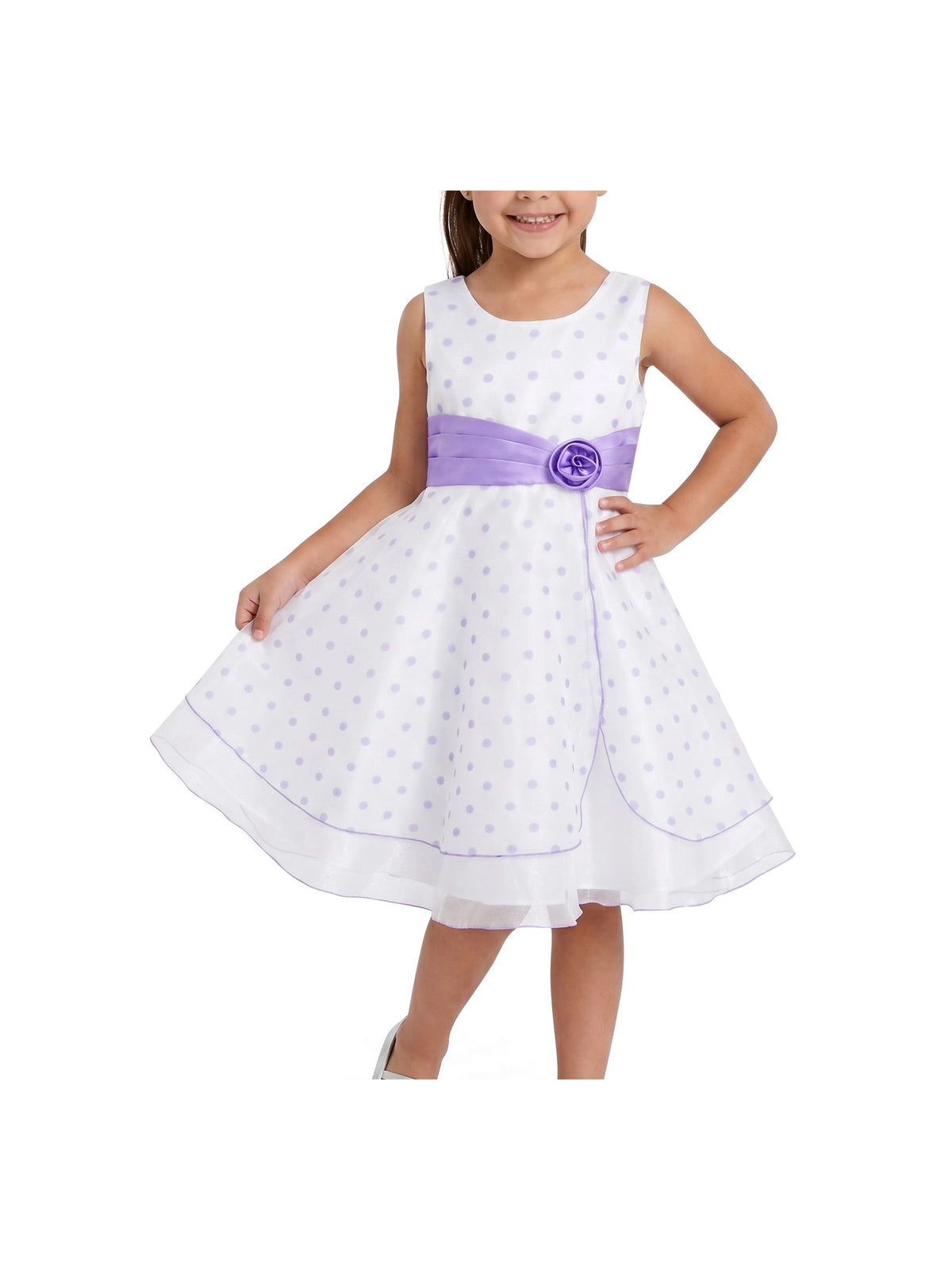 Girls Dress Black Polka Dot Classic Retro Elegant Event Show Sleeveless Tulle Purple Polka Dot