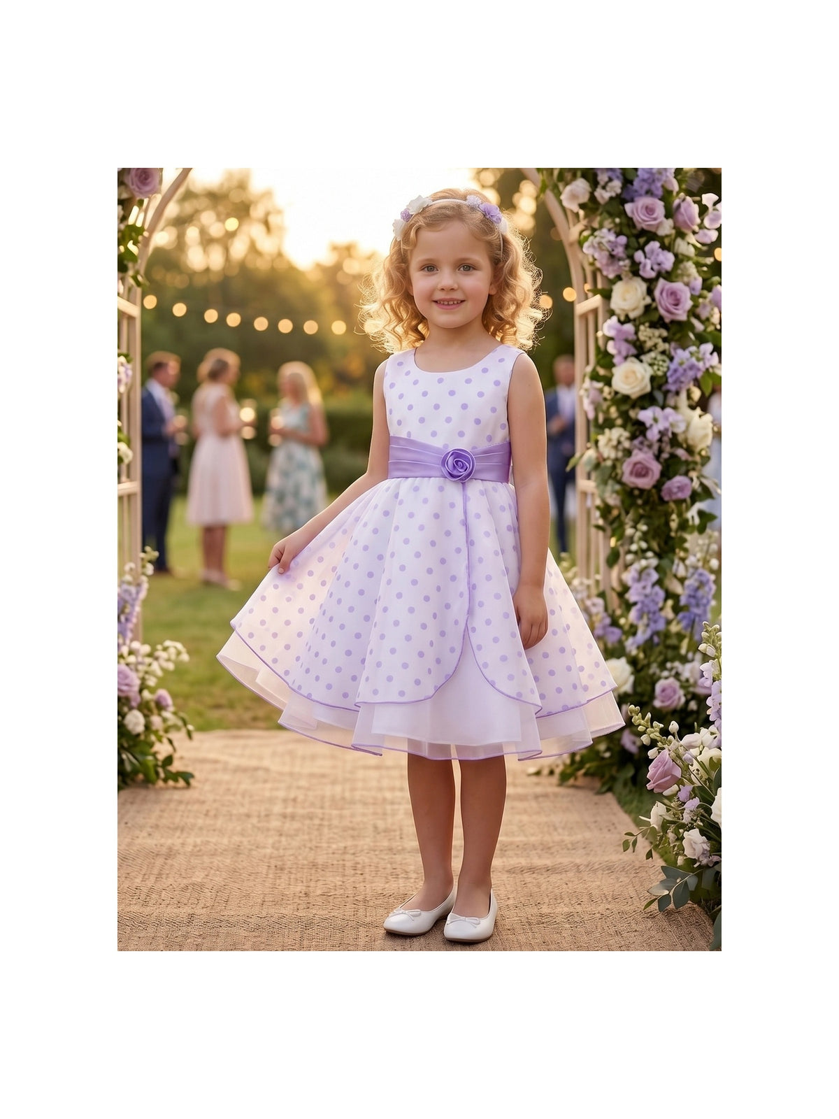 Girls Dress Black Polka Dot Classic Retro Elegant Event Show Sleeveless Tulle Purple Polka Dot