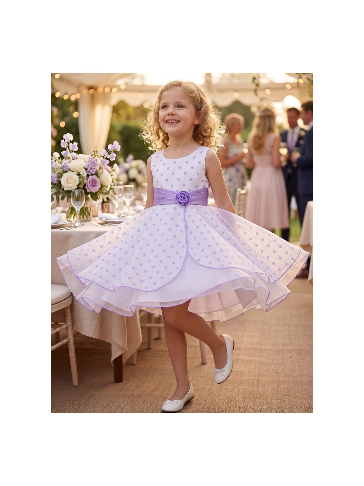 Girls Dress Black Polka Dot Classic Retro Elegant Event Show Sleeveless Tulle Purple Polka Dot
