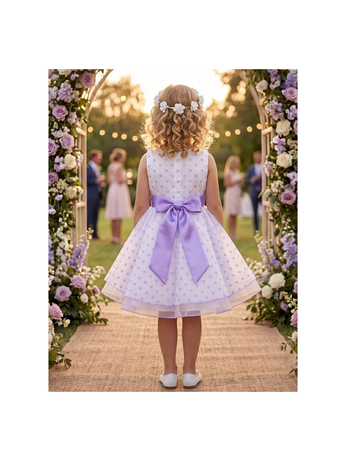 Girls Dress Black Polka Dot Classic Retro Elegant Event Show Sleeveless Tulle Purple Polka Dot
