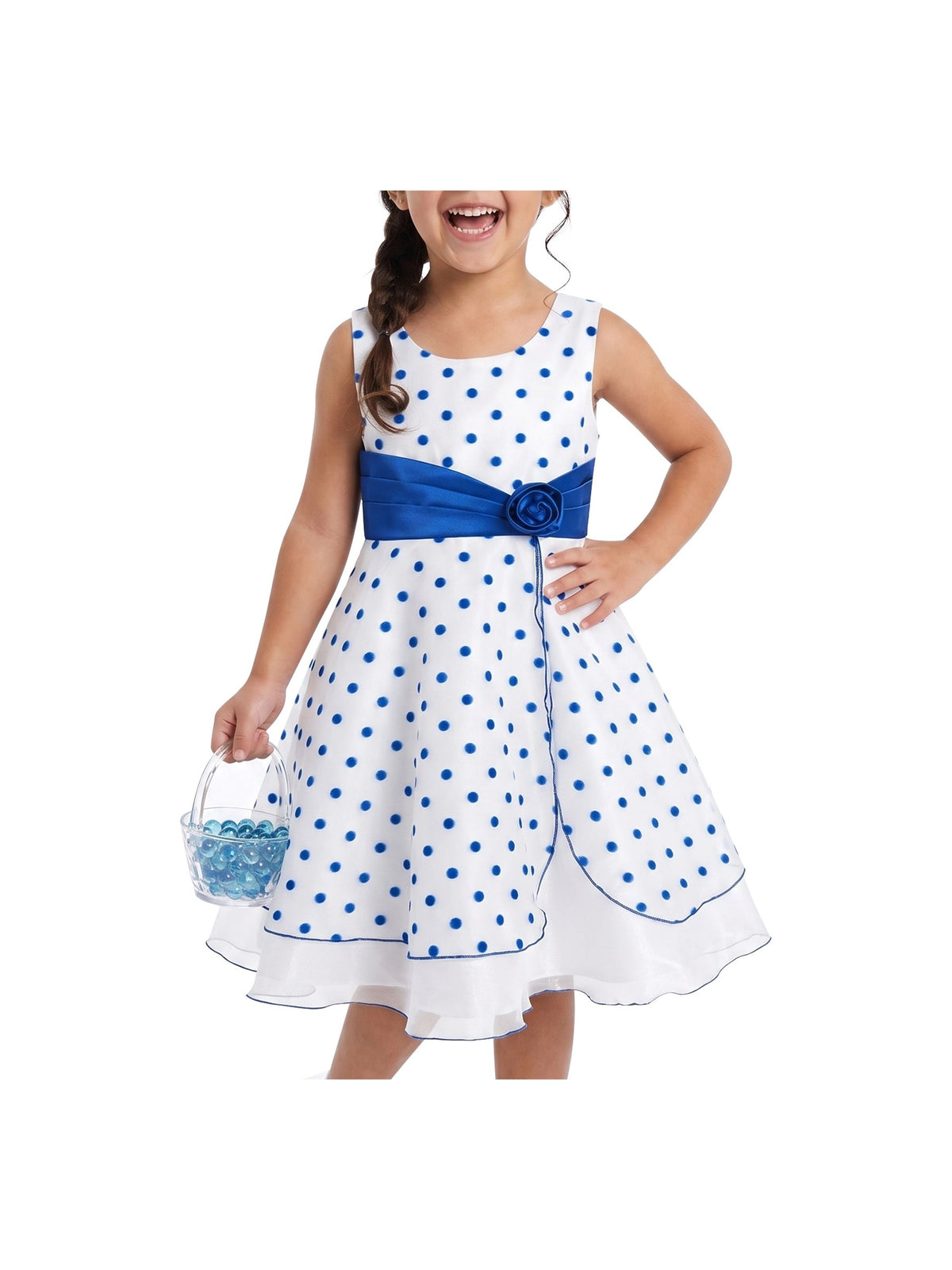 Girls Dress Black Polka Dot Classic Retro Elegant Event Show Sleeveless Tulle Blue Polka Dot