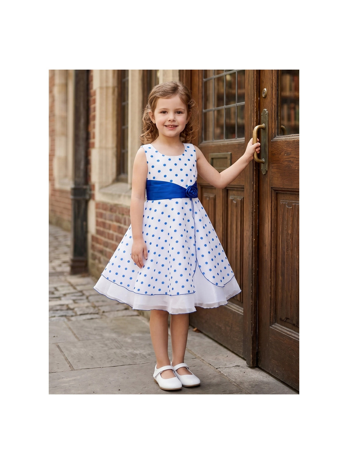 Girls Dress Black Polka Dot Classic Retro Elegant Event Show Sleeveless Tulle Blue Polka Dot