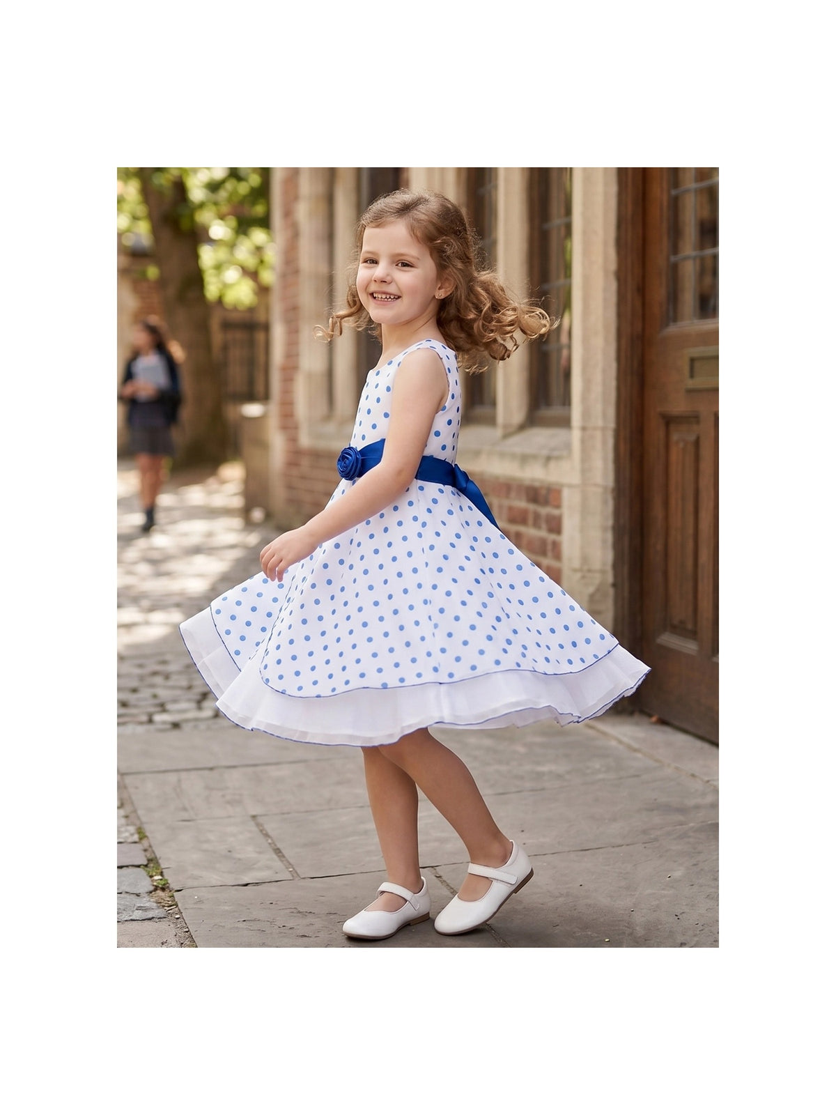 Girls Dress Black Polka Dot Classic Retro Elegant Event Show Sleeveless Tulle Blue Polka Dot