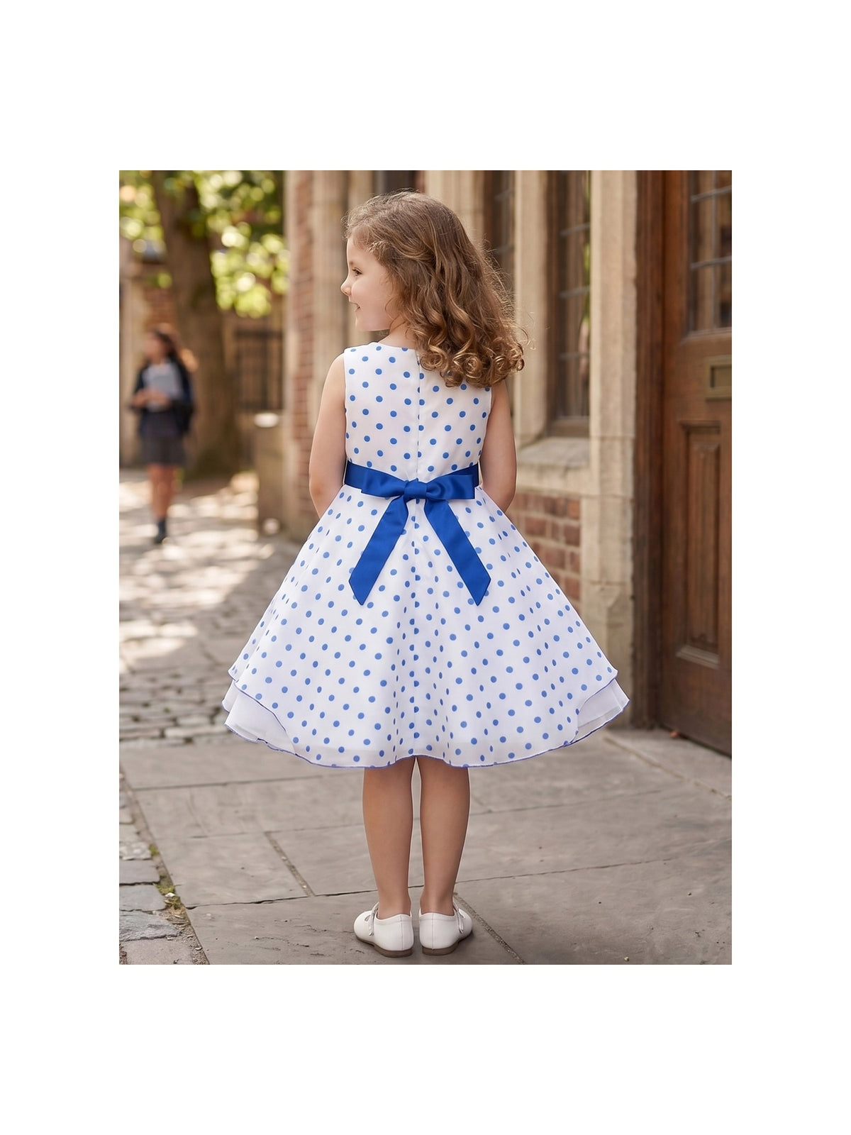 Girls Dress Black Polka Dot Classic Retro Elegant Event Show Sleeveless Tulle Blue Polka Dot