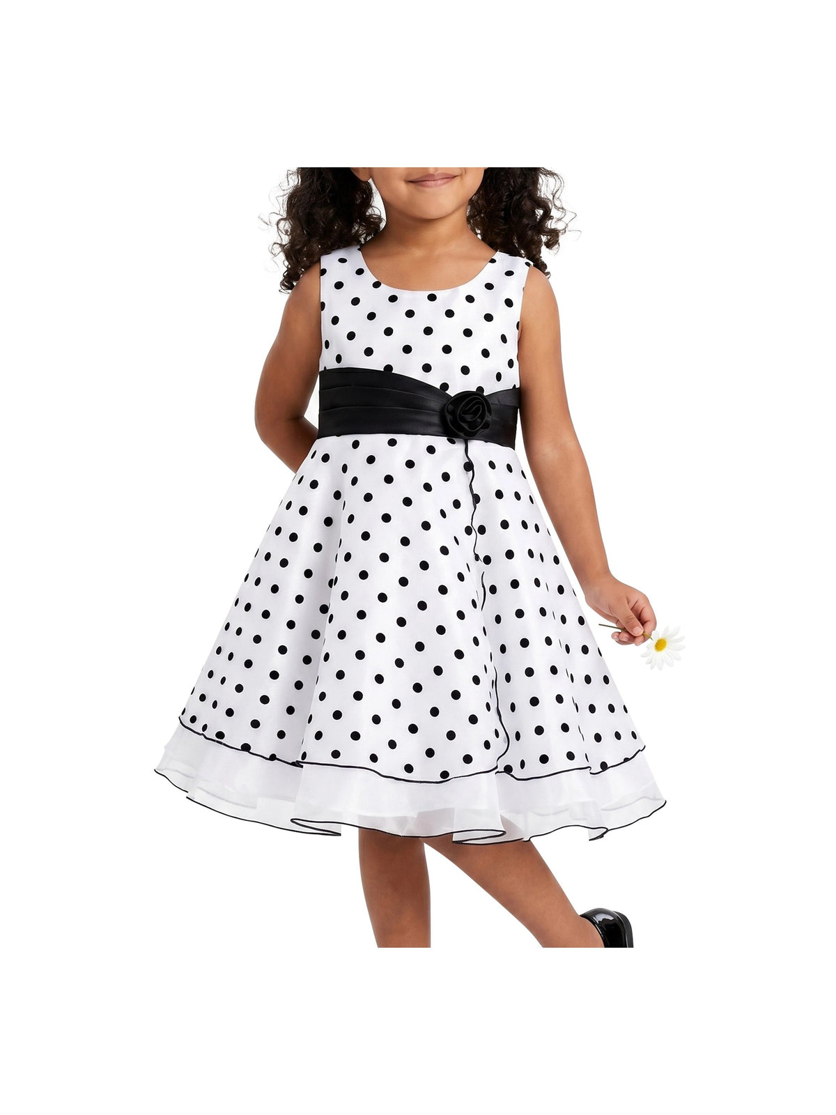 Girls Dress Black Polka Dot Classic Retro Elegant Event Show Sleeveless Tulle Black Polka Dot