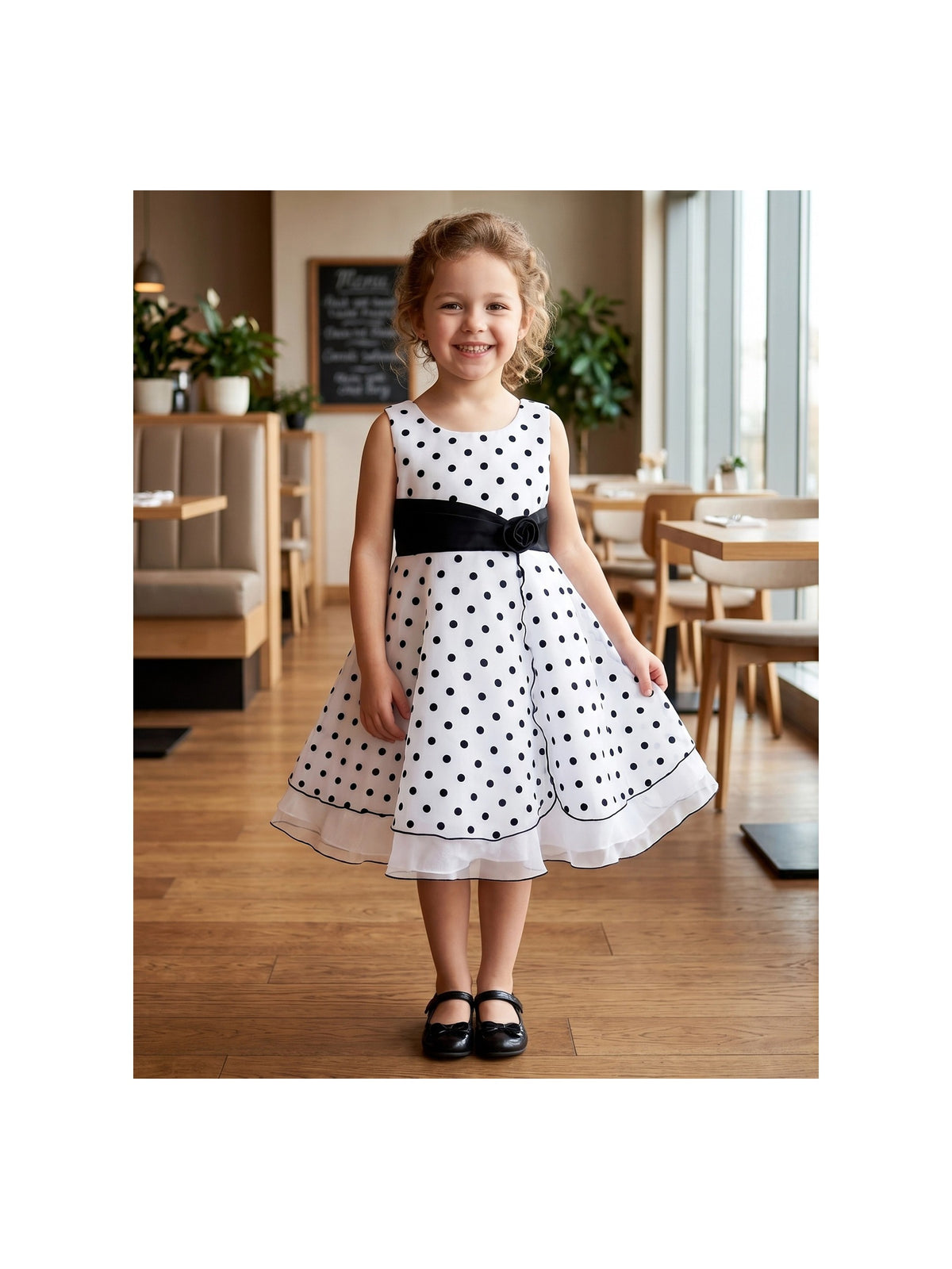 Girls Dress Black Polka Dot Classic Retro Elegant Event Show Sleeveless Tulle Black Polka Dot