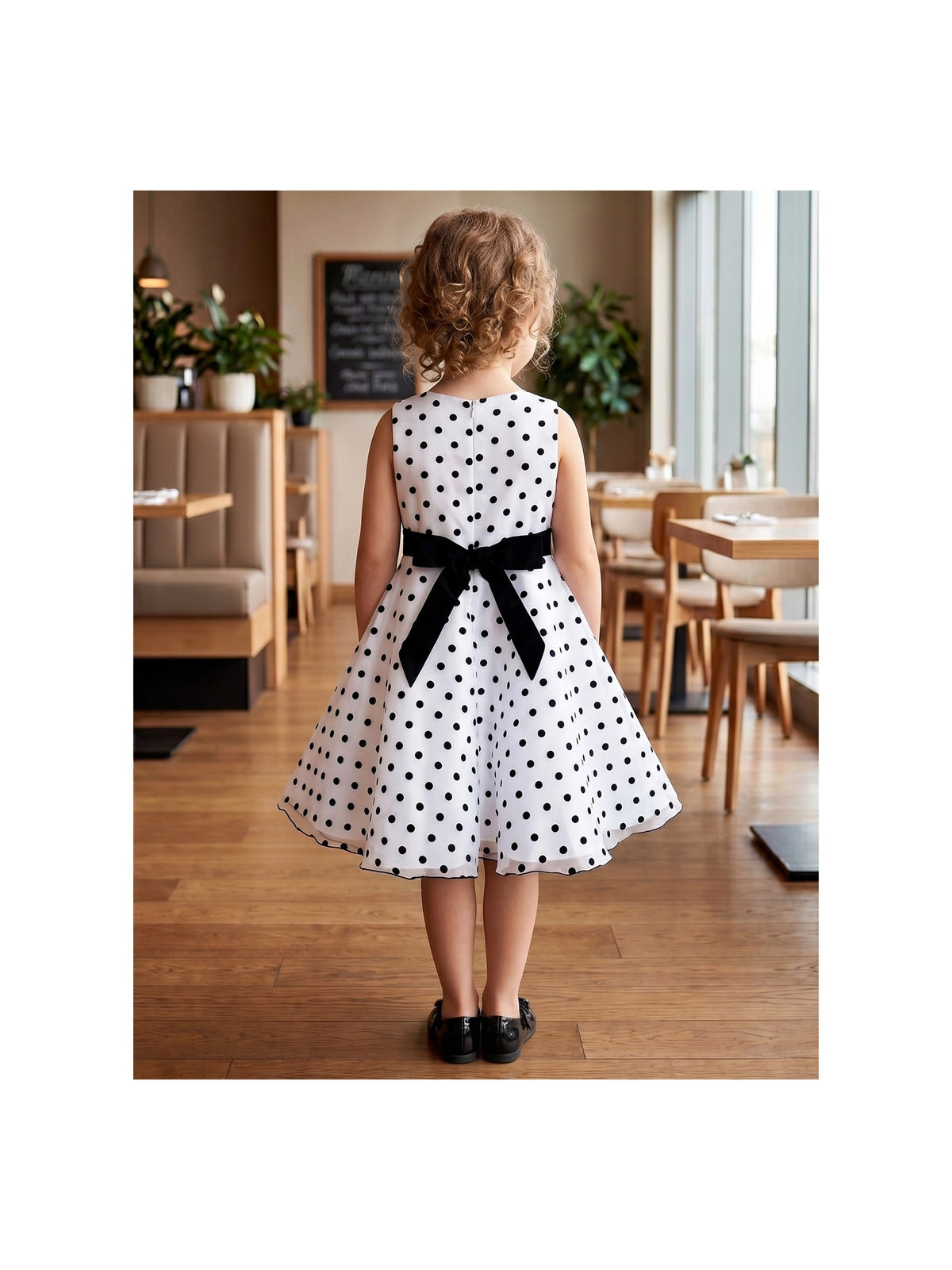 Girls Dress Black Polka Dot Classic Retro Elegant Event Show Sleeveless Tulle Black Polka Dot