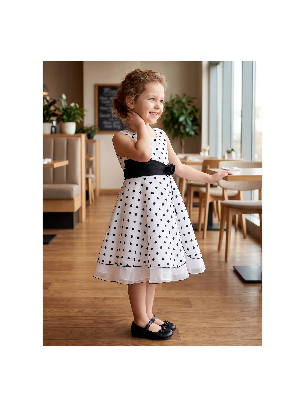 Girls Dress Black Polka Dot Classic Retro Elegant Event Show Sleeveless Tulle Black Polka Dot