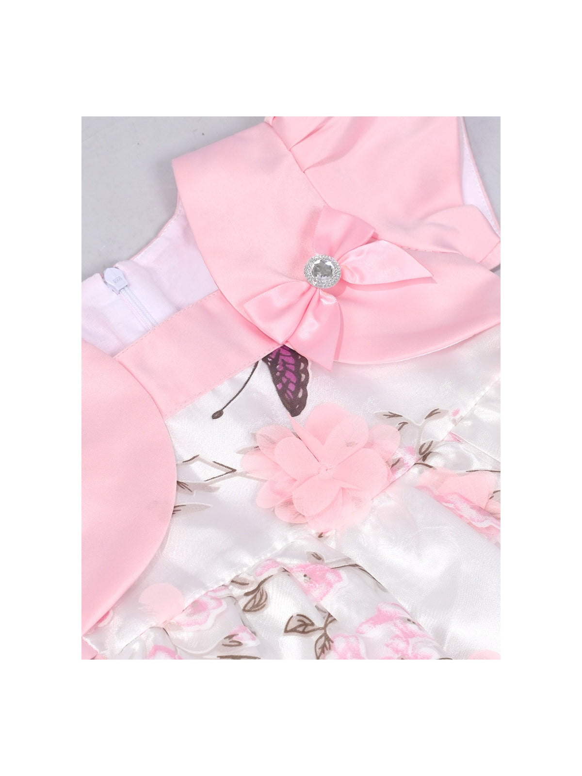 Girls Dress Toddler Pink 3D Floral Butterfly Faux Bodice Party Birthday Satin Tulle Pink Floral