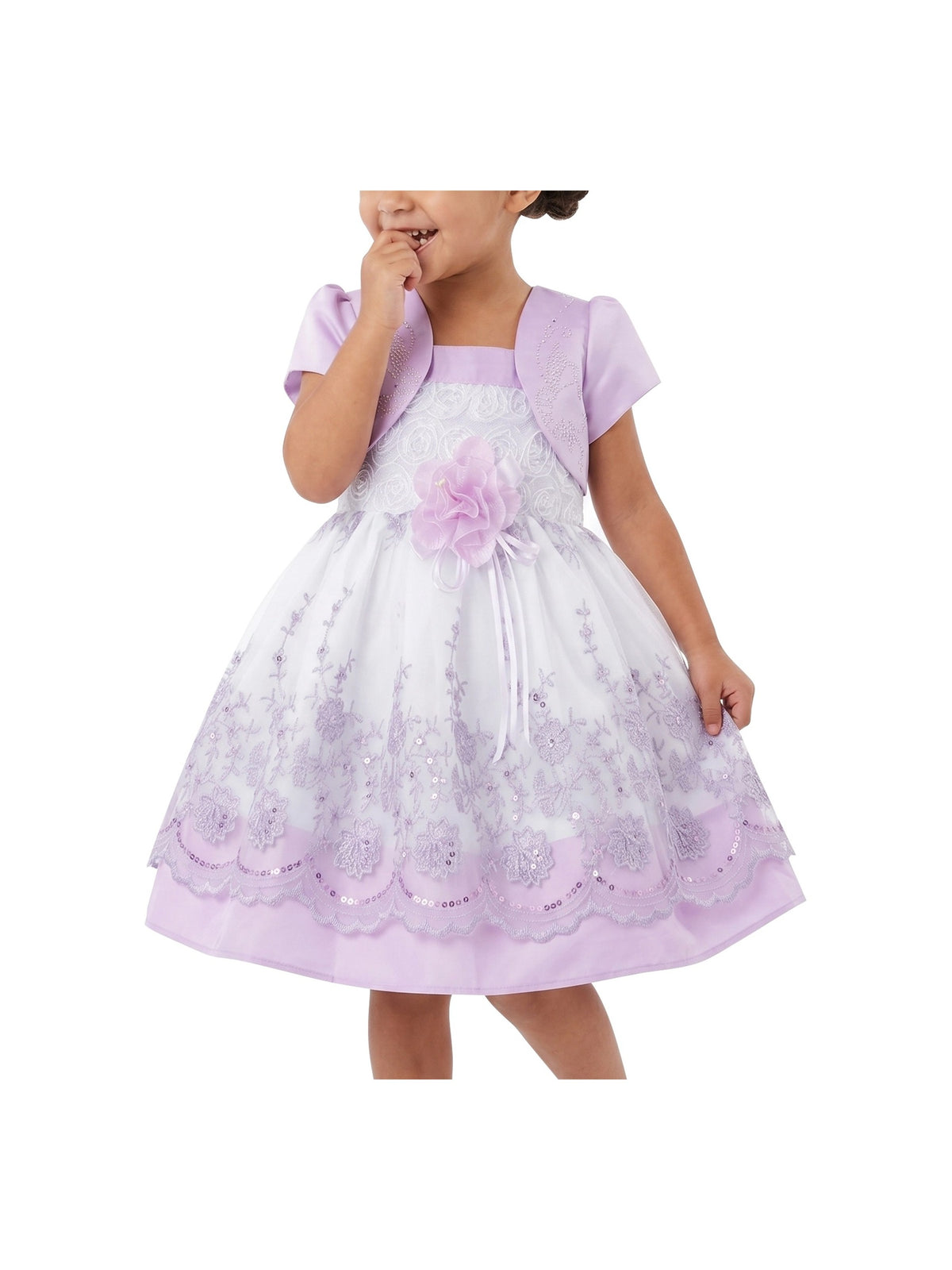 Girls Dress Toddler Pink 3D Floral Butterfly Faux Bodice Party Birthday Satin Tulle Lavender Floral