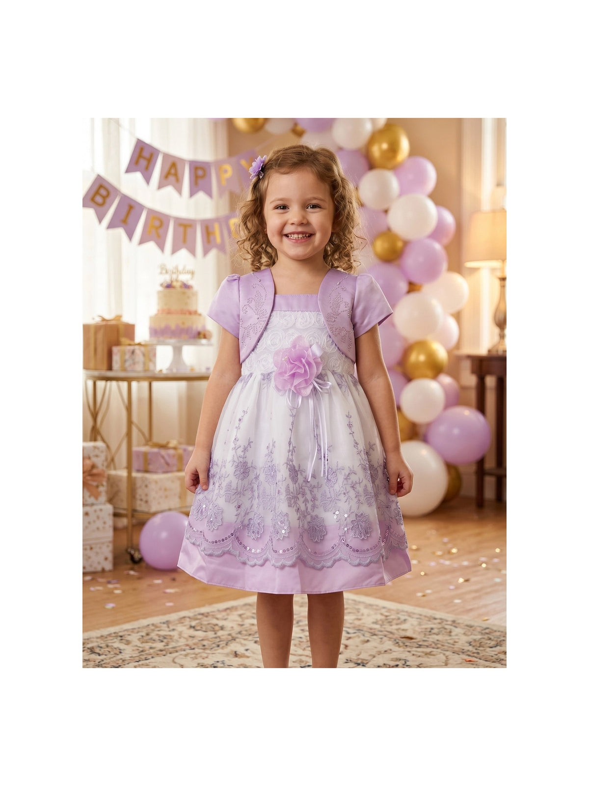 Girls Dress Toddler Pink 3D Floral Butterfly Faux Bodice Party Birthday Satin Tulle Lavender Floral