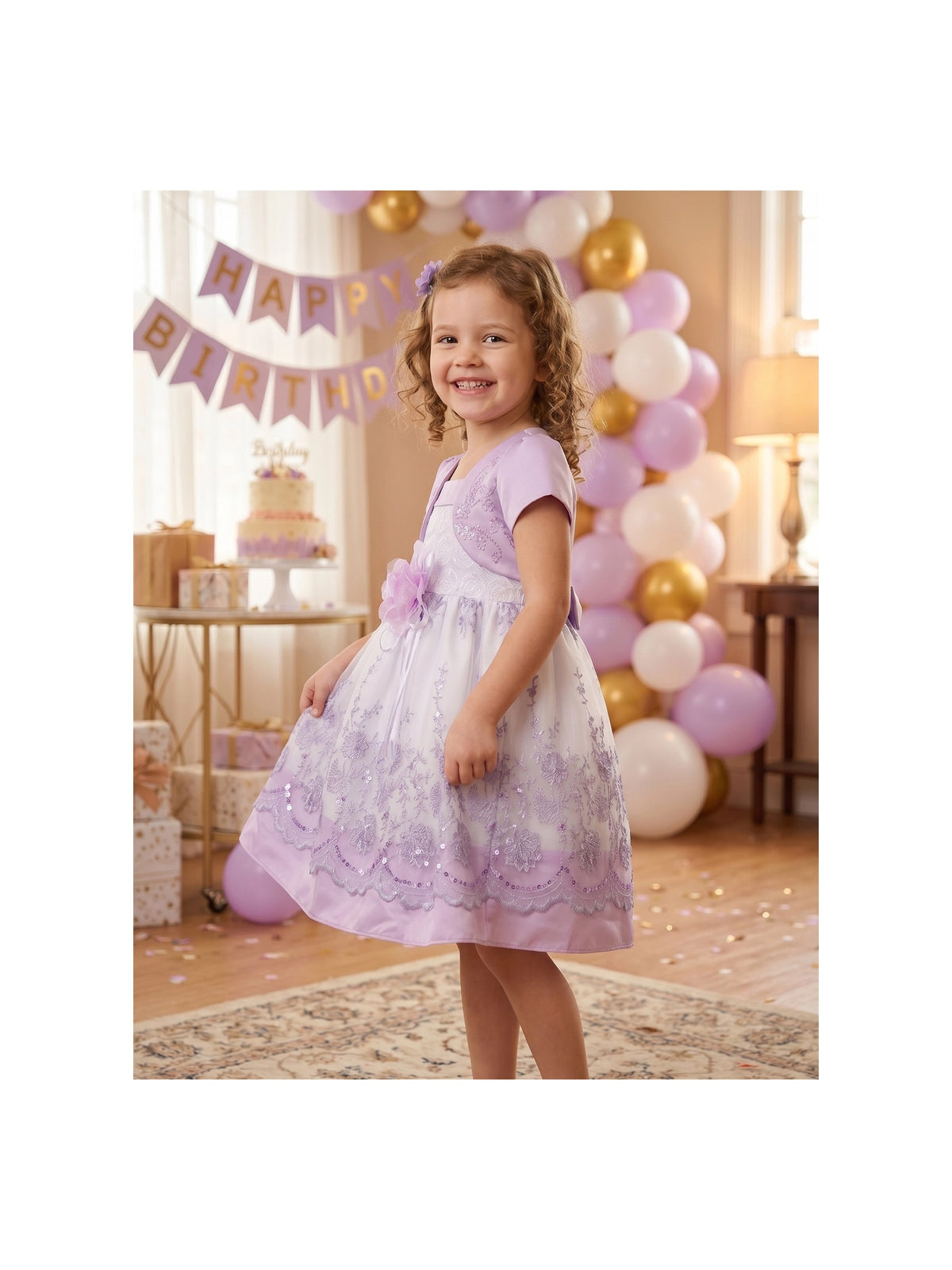 Girls Dress Toddler Pink 3D Floral Butterfly Faux Bodice Party Birthday Satin Tulle Lavender Floral