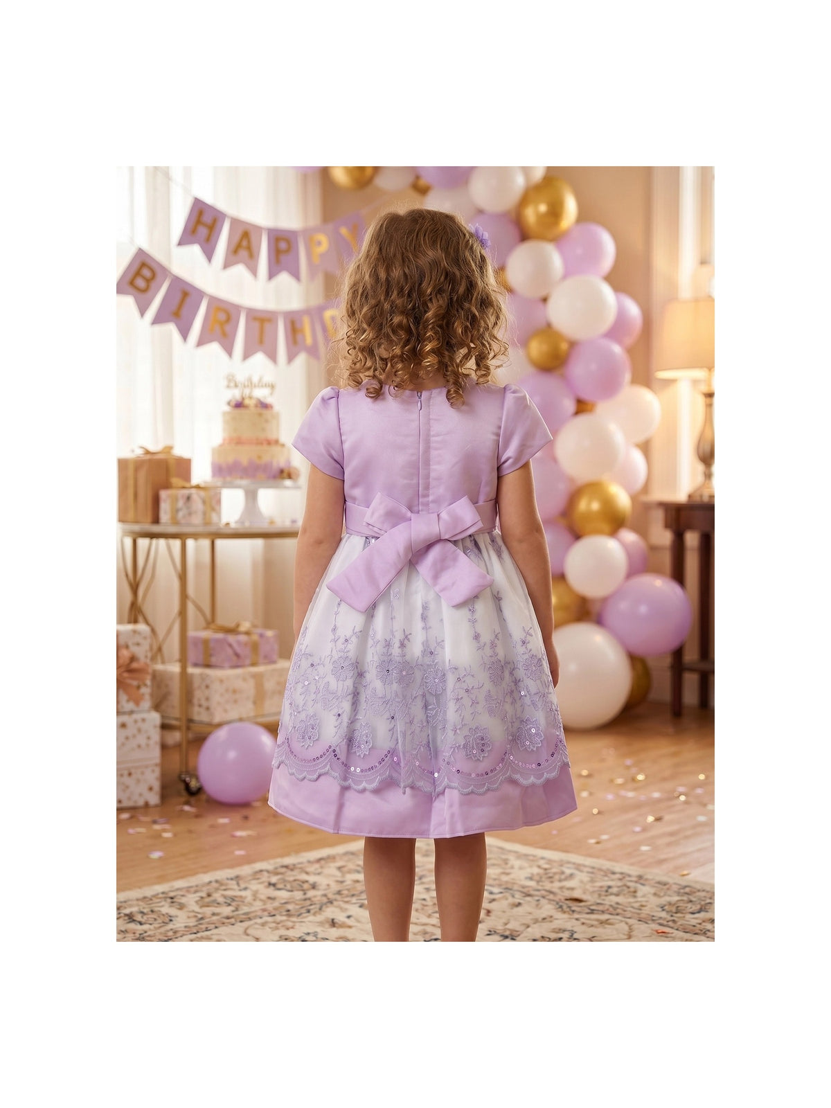 Girls Dress Toddler Pink 3D Floral Butterfly Faux Bodice Party Birthday Satin Tulle Lavender Floral