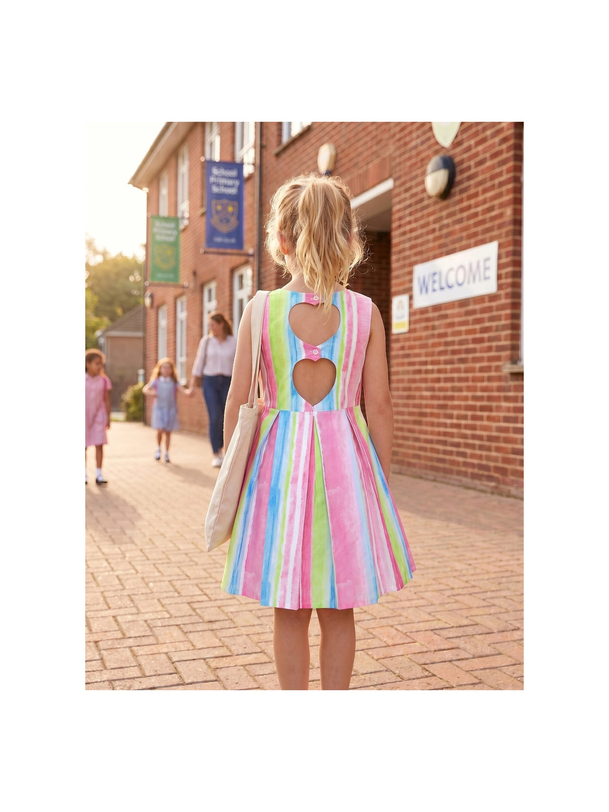 Girls Sleeveless Cotton Dress Blue Striped Casual Summer Dresses For Girls Pink Striped
