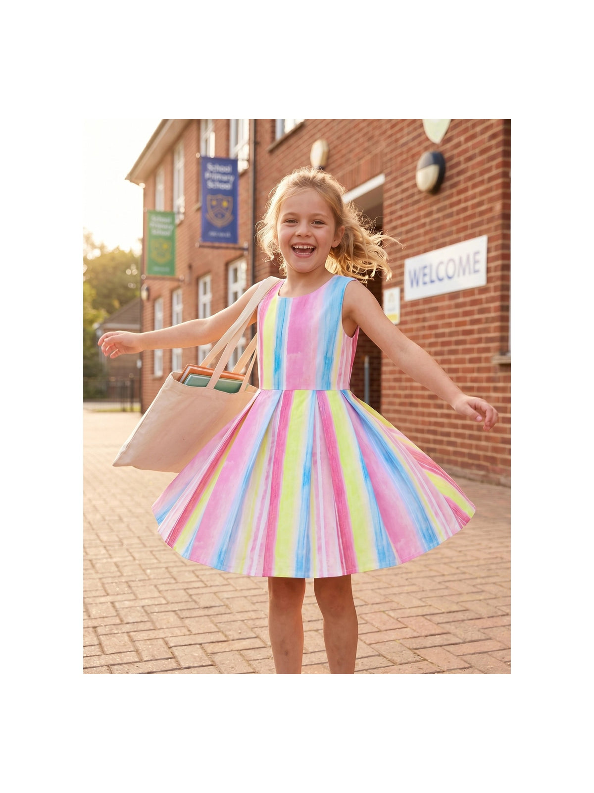 Girls Sleeveless Cotton Dress Blue Striped Casual Summer Dresses For Girls Pink Striped