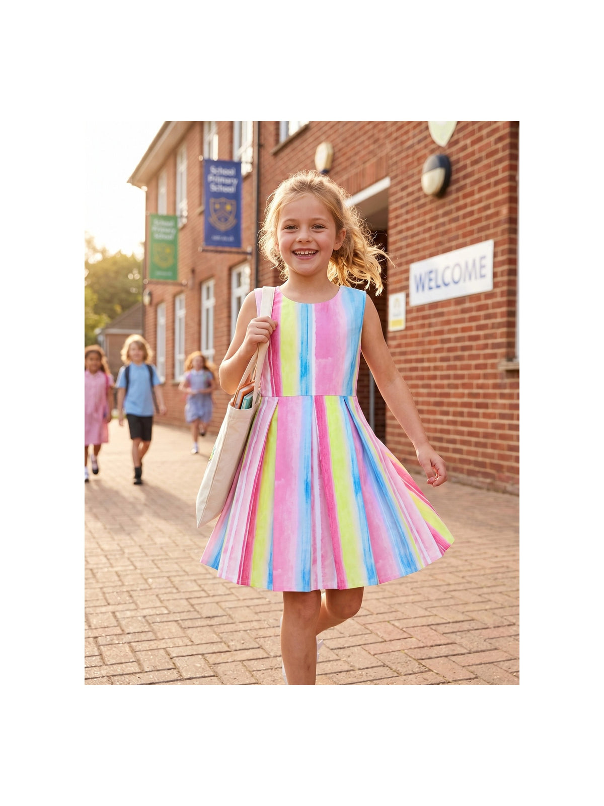 Girls Sleeveless Cotton Dress Blue Striped Casual Summer Dresses For Girls Pink Striped