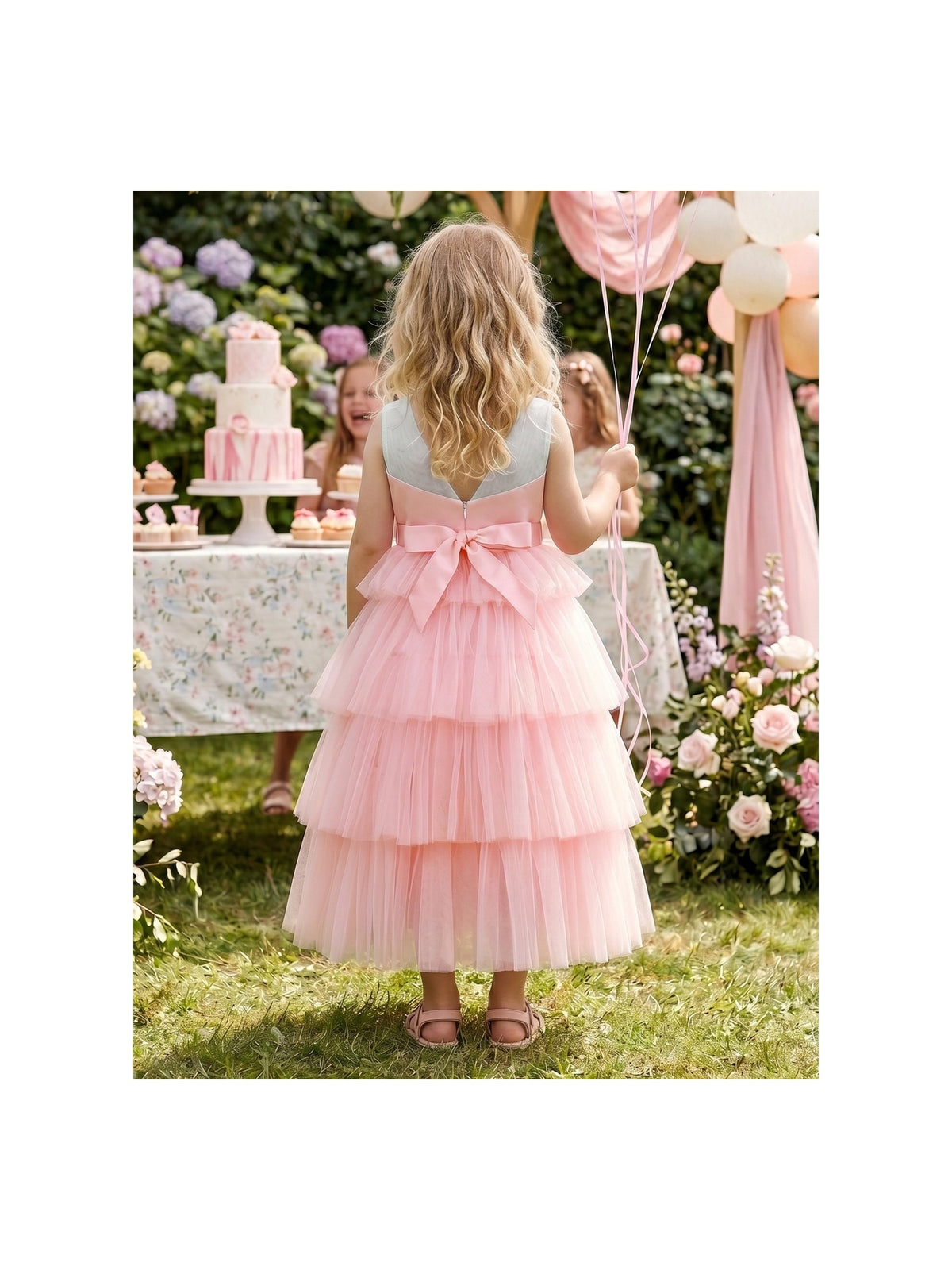Girls Dress Light Pink Tulle Heart Sleeveless Party Layer Tiered Wedding Formal Dresses Ankle Light Pink Tulle