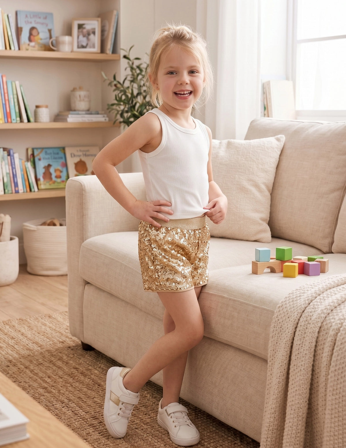 Girl Shorts Silver Sparkle Sequin Mid Waist Elastic Show Dance Party Gold Sequin
