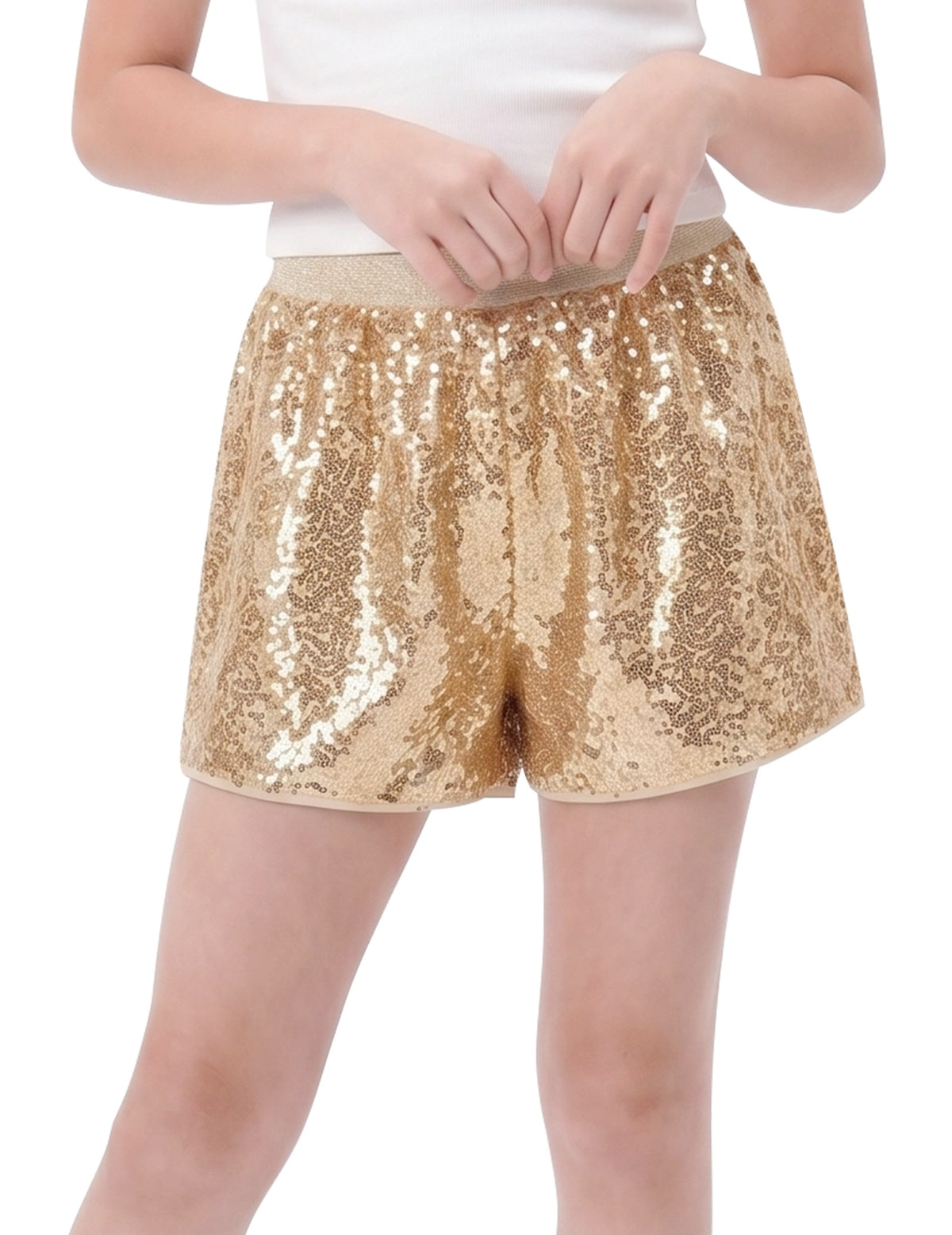 Girl Shorts Silver Sparkle Sequin Mid Waist Elastic Show Dance Party Gold Sequin