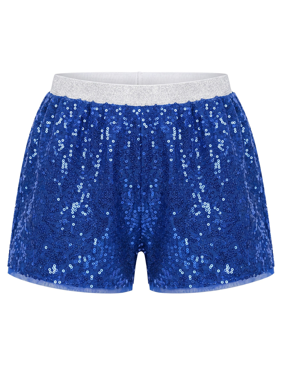 Girl Shorts Silver Sparkle Sequin Mid Waist Elastic Show Dance Party Blue Sequin