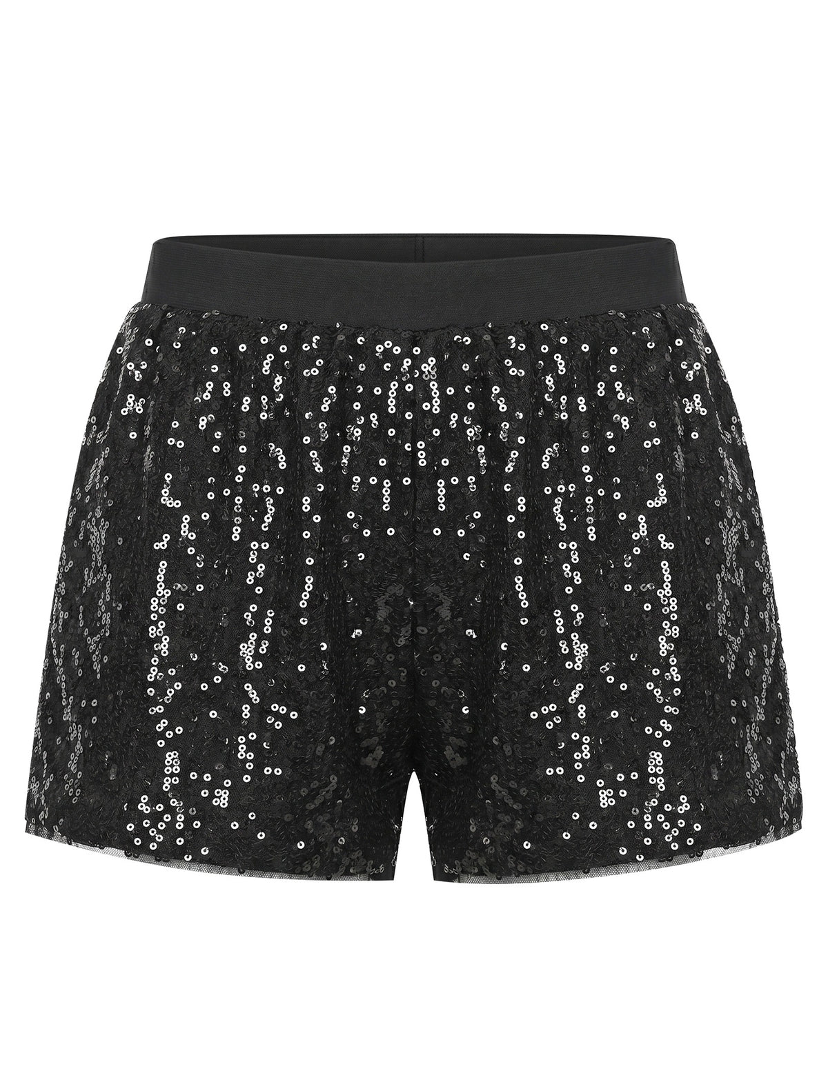 Girl Shorts Silver Sparkle Sequin Mid Waist Elastic Show Dance Party Black Sequin