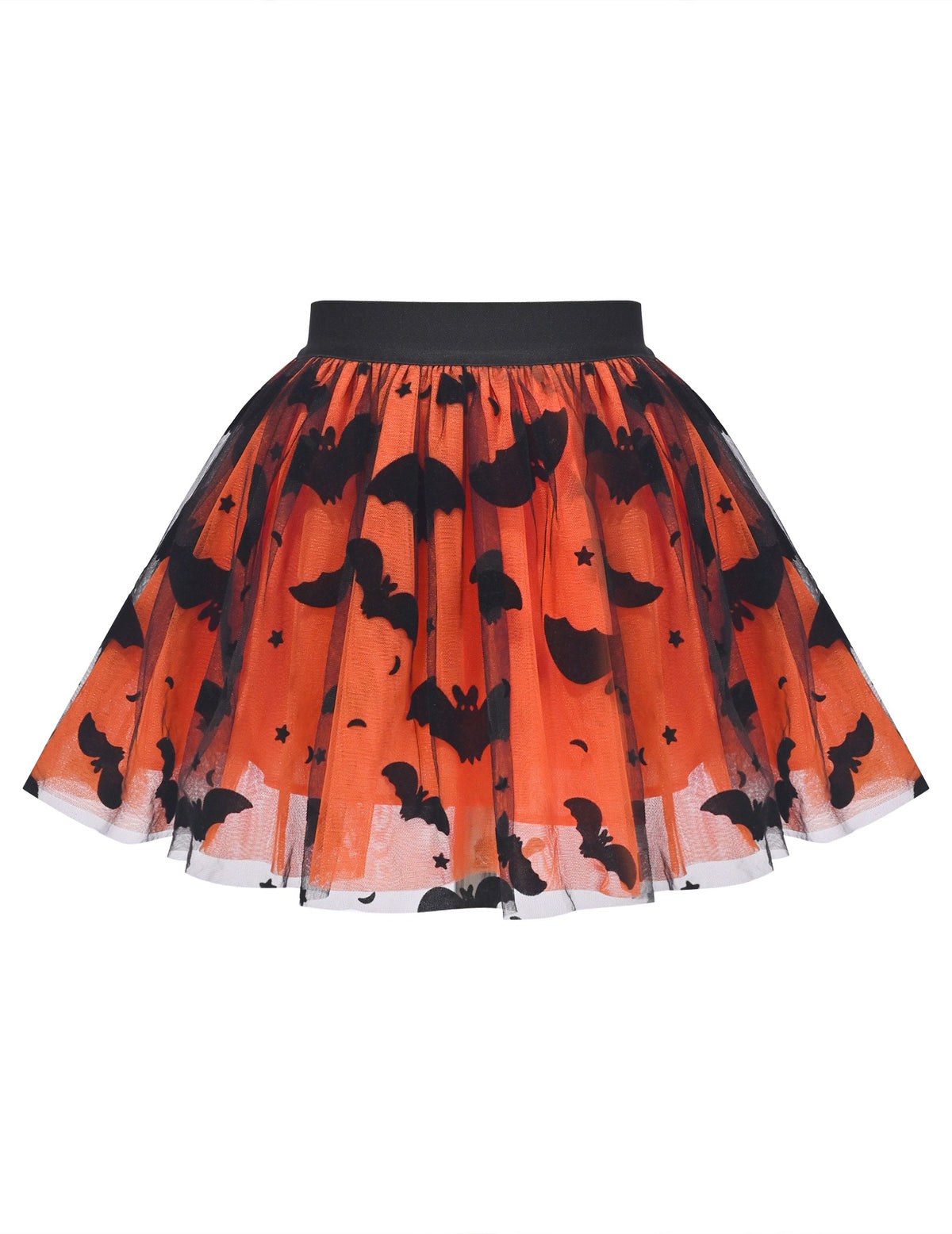 Girls Skirt Blue Heart Sequins Sparkling Tutu Dancing Orange Bat Print