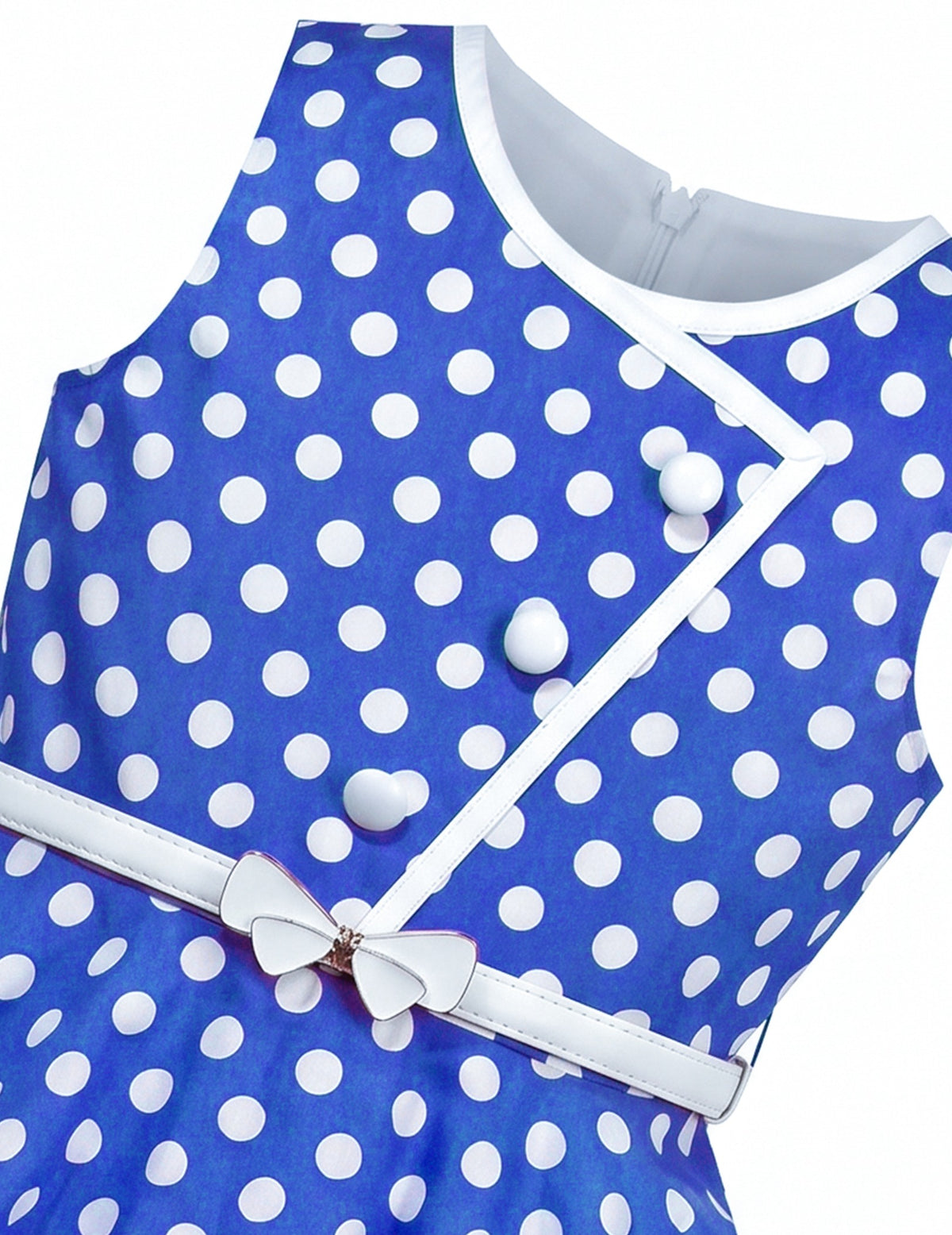 Girls Dress Polka Dot Butterfly Belt Asymmetrical Playful - Blue Polka Dot