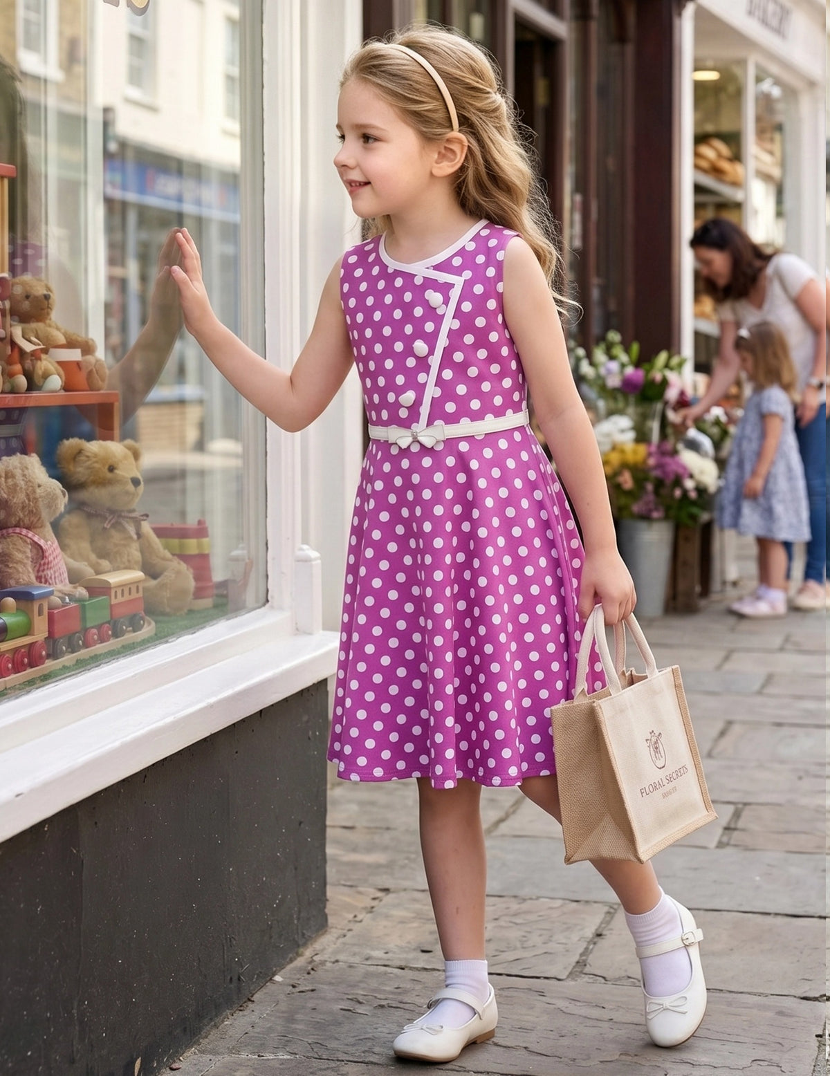 Girls Dress Polka Dot Butterfly Belt Asymmetrical Playful - Purple Polka Dot