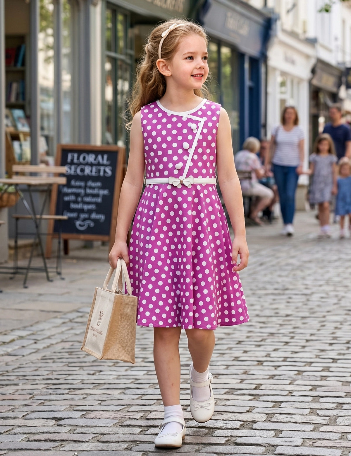 Girls Dress Polka Dot Butterfly Belt Asymmetrical Playful - Purple Polka Dot