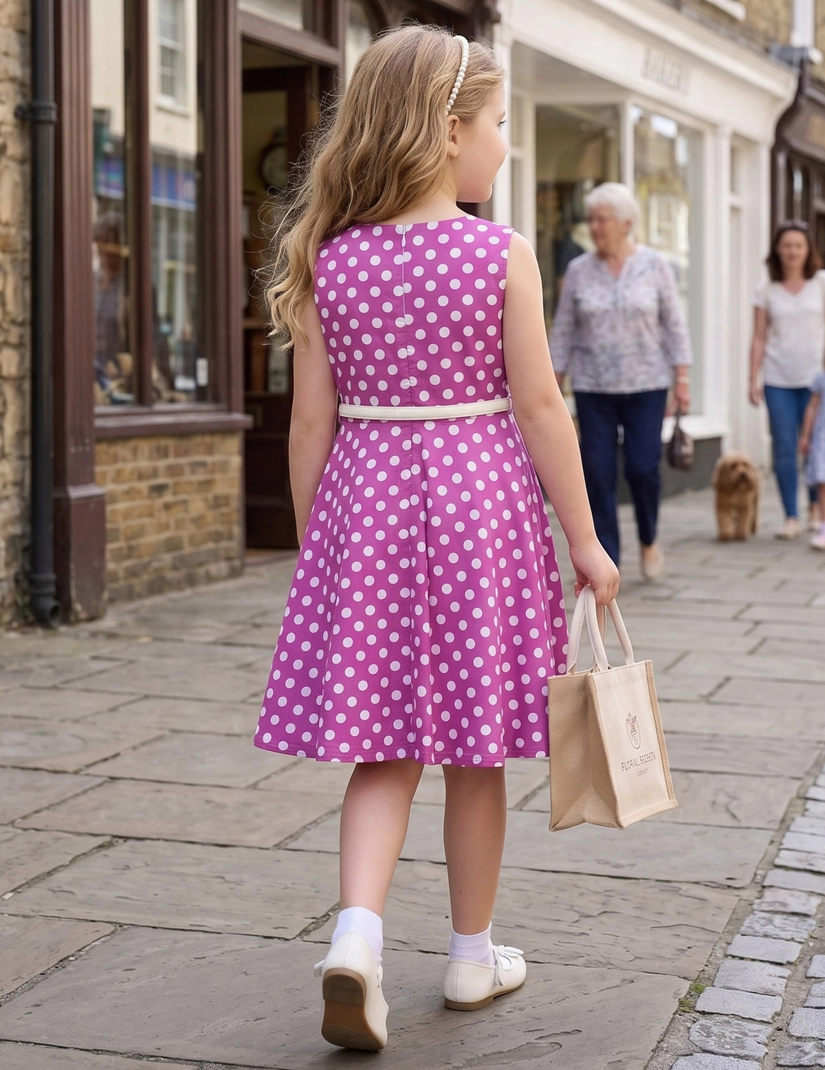 Girls Dress Polka Dot Butterfly Belt Asymmetrical Playful - Purple Polka Dot