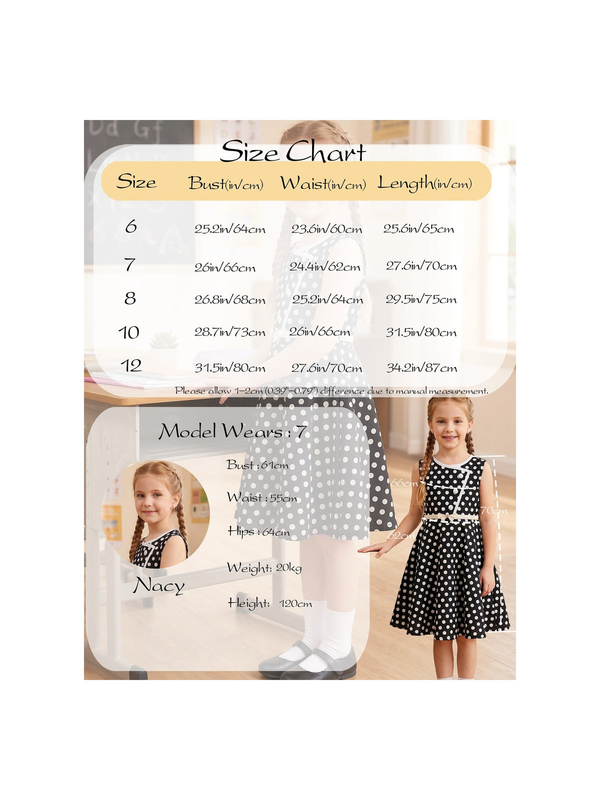 Girls Dress Polka Dot Butterfly Belt Asymmetrical Playful - Black Polka Dot