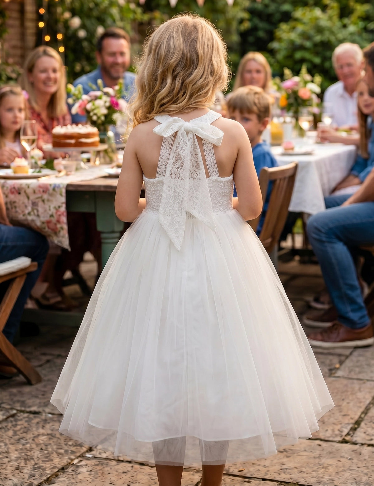Girls Dress Pink Flower Lace Halter Princess Wedding Bridesmaid Tulle White Lace