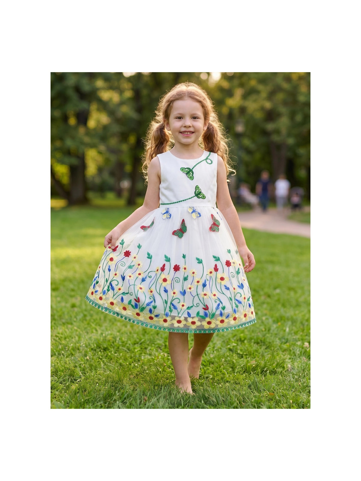Girls Dress White Butterfly Embroidered Sleeveless Garden Party Wedding Spring Summer Dress White Embroidered Butterfly
